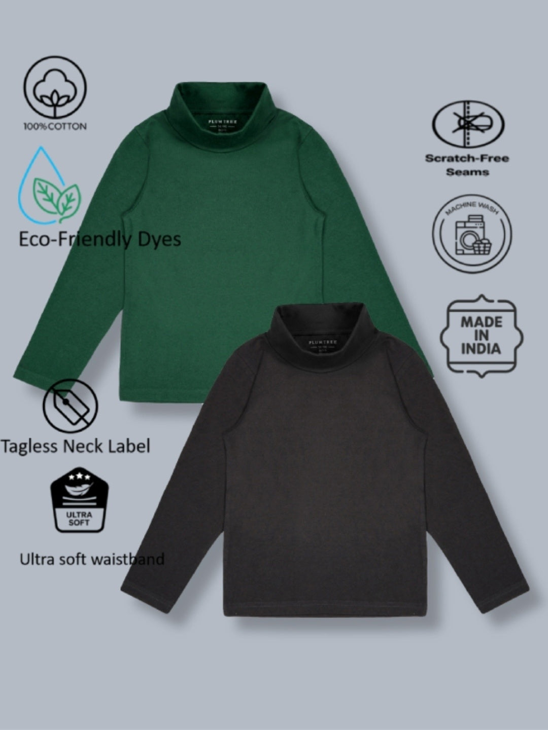 Boys Premium Soft cotton full sleeve high neck T-shirts pack of 2 set