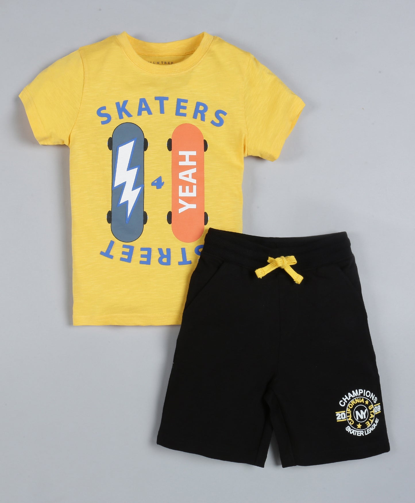 Plum Tree Boys Half Sleeve Skater Print T-shirt and Short( Pack of 2)-YELLOW BLACK