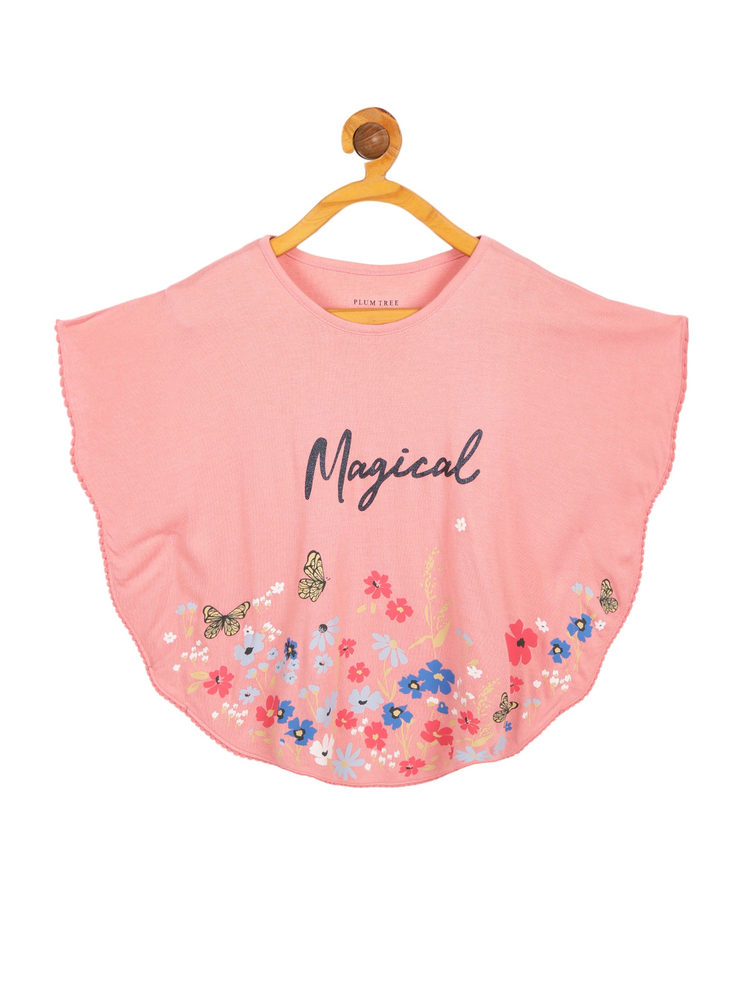 Girls 2 piece Soft Rayon Poncho T-shirt & pure cotton knit Jogger Set -CORAL TRUE NAVY