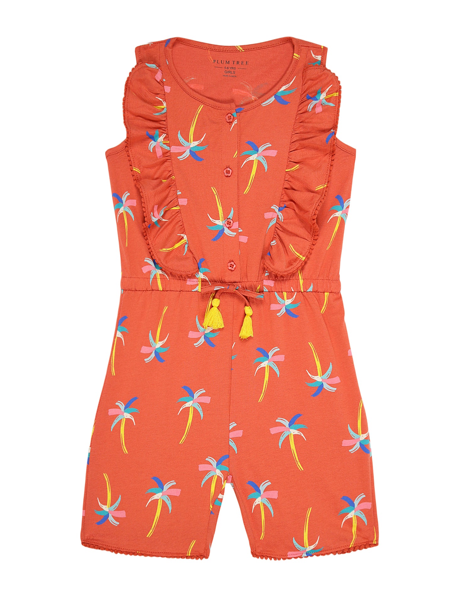 Girls Pure Cotton Printed Playsuit-ORANGE