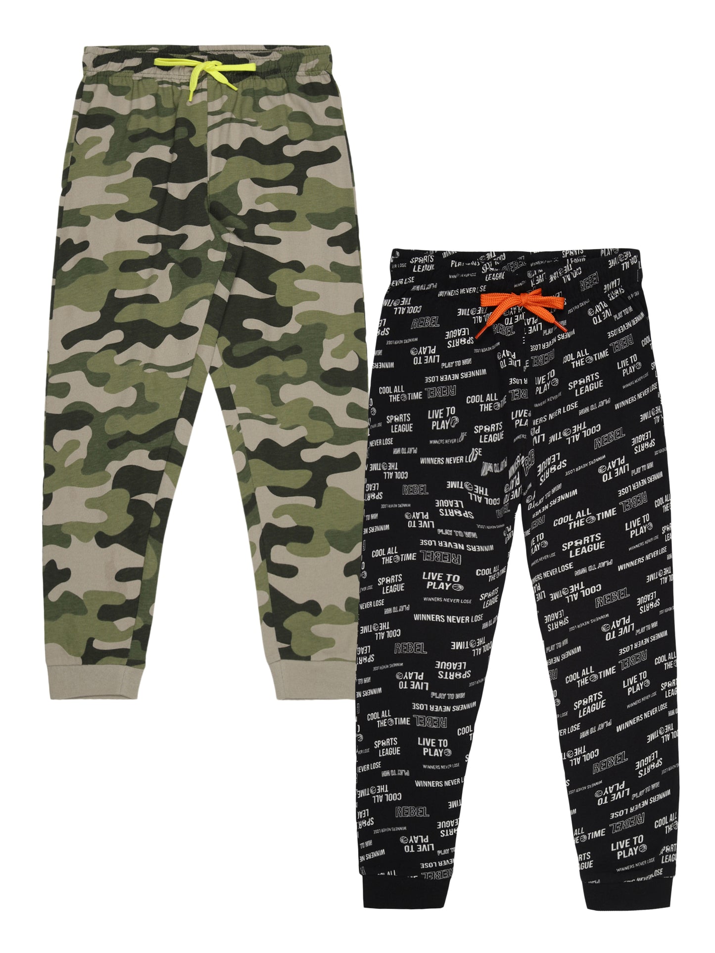 Boys pure cotton pack of 2 Joggers with Camoflague Print-BLACK CAMO AOP