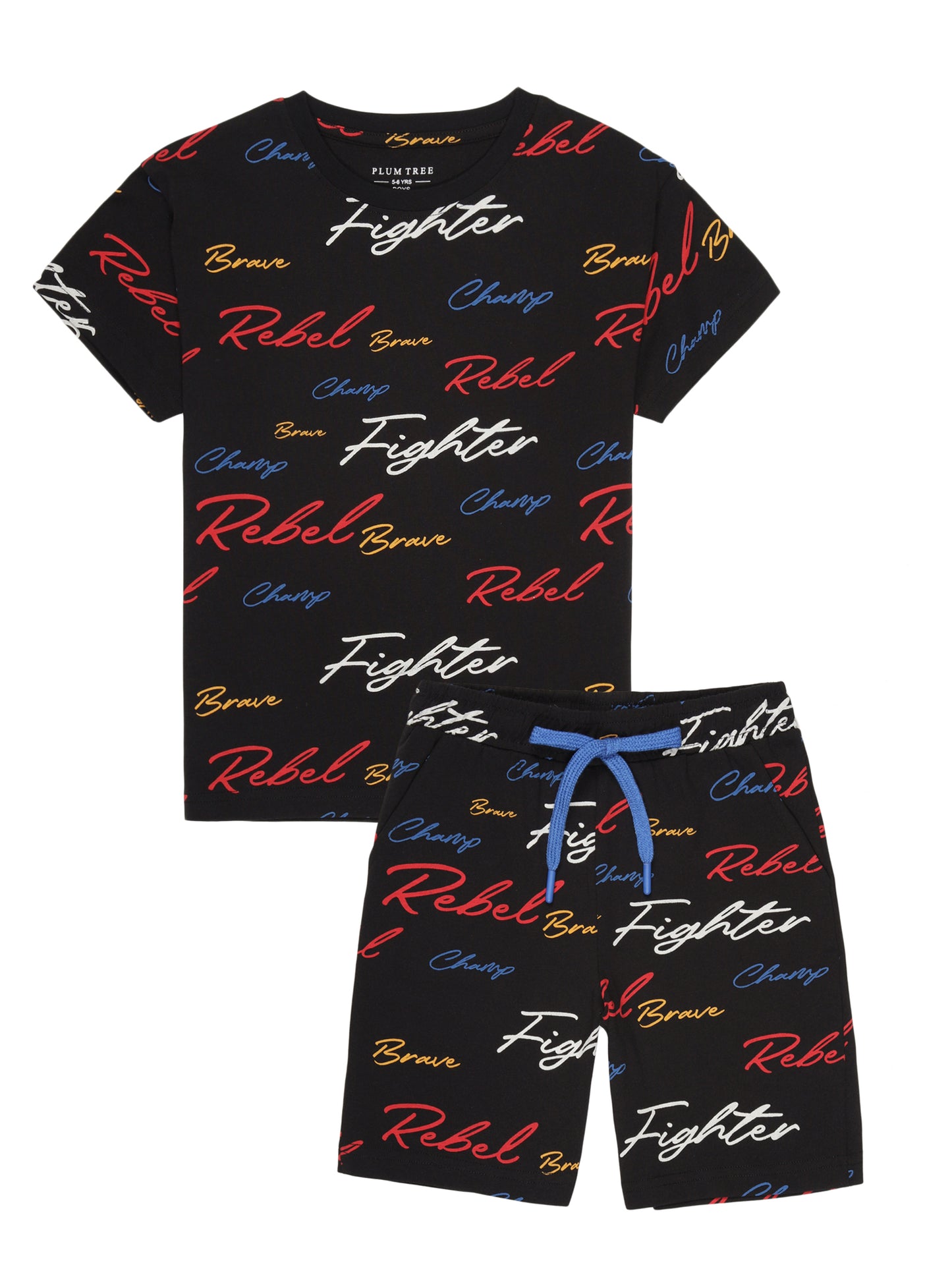 Boys 2 piece pure cotton All Over Printed Co-ordinating Top and Short Set-BLACK AOP