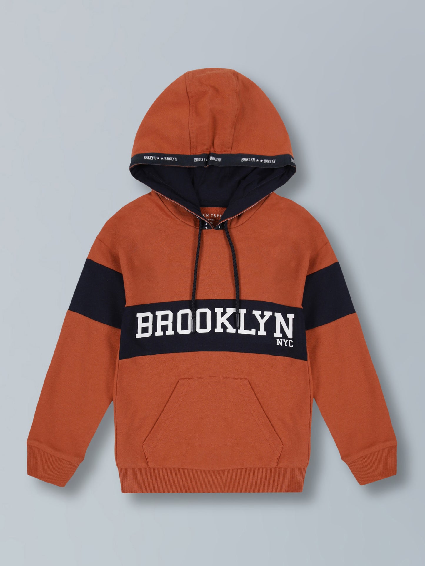 Brooklyn Print Hooded Cotton sweatshirt- Winter Brick/Navy