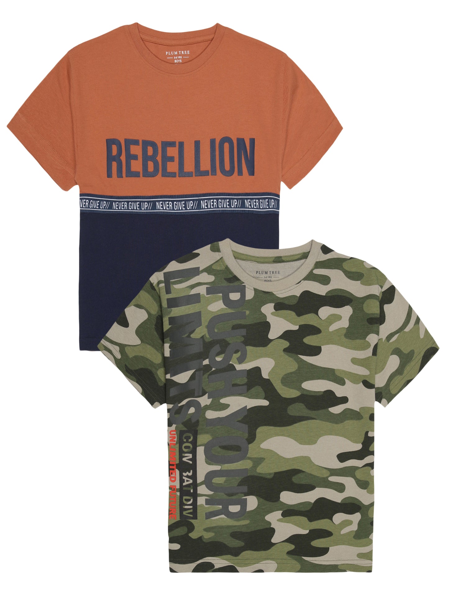 Boys set of 2 printed pure cotton T-shirts with Camoflague Print-OLIVE CAMO AOP BRICK NEW STANDARD