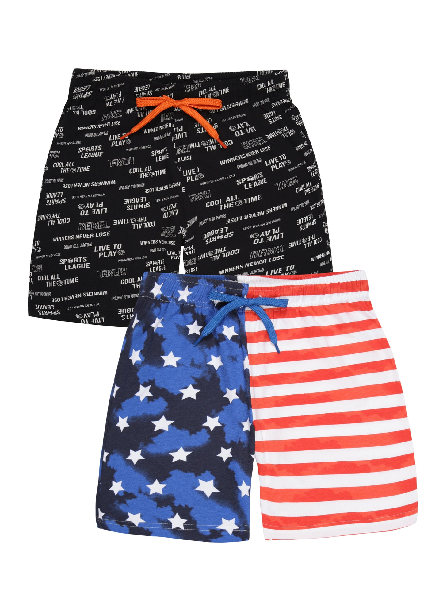 Boys Pure Cotton 2 pack All Over printed Jersey shorts-OFF WHITE BLACK