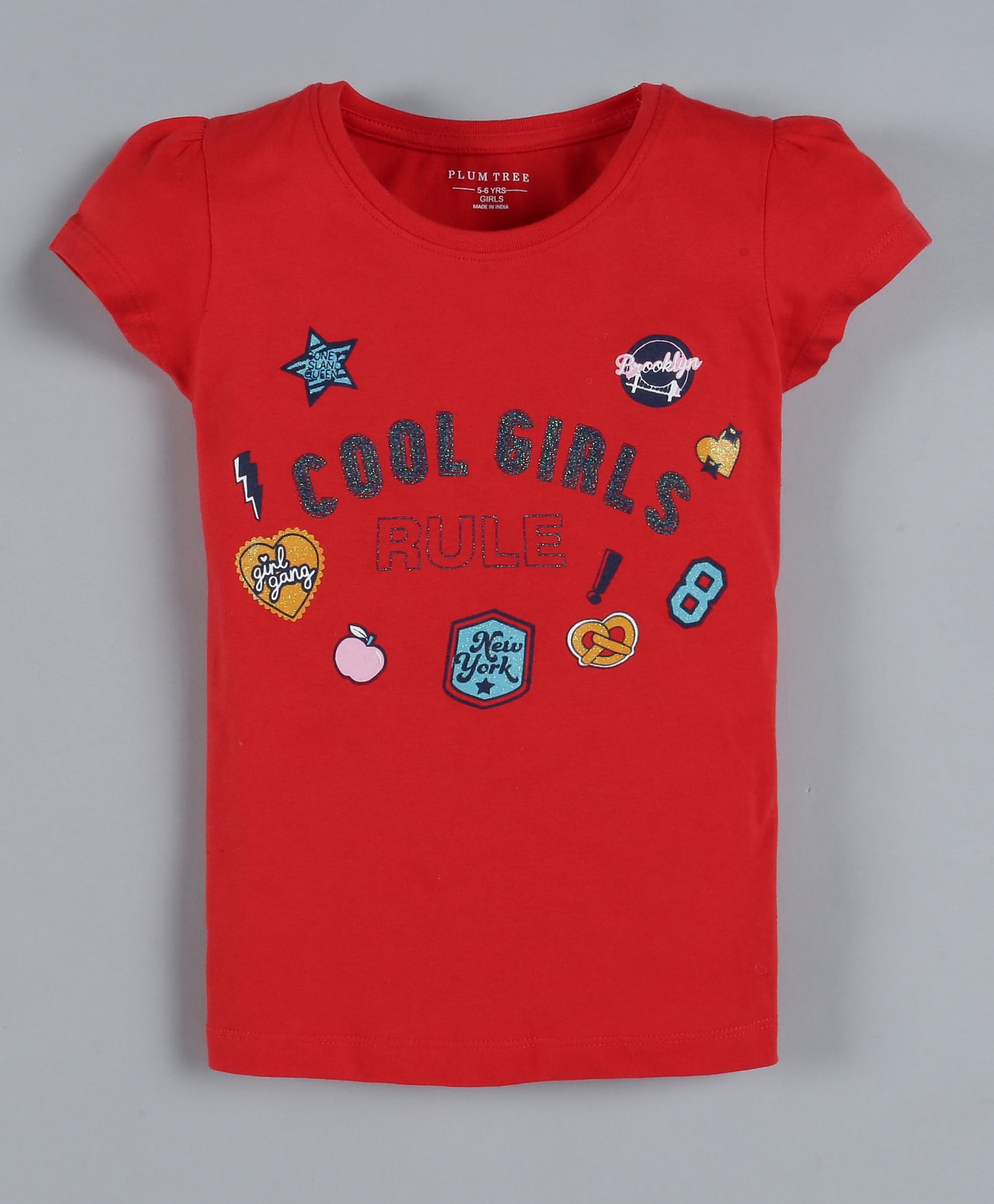 Plum Tree Girls Cool Girls Print T-shirt( Pack of 2)-RED & OLIVE