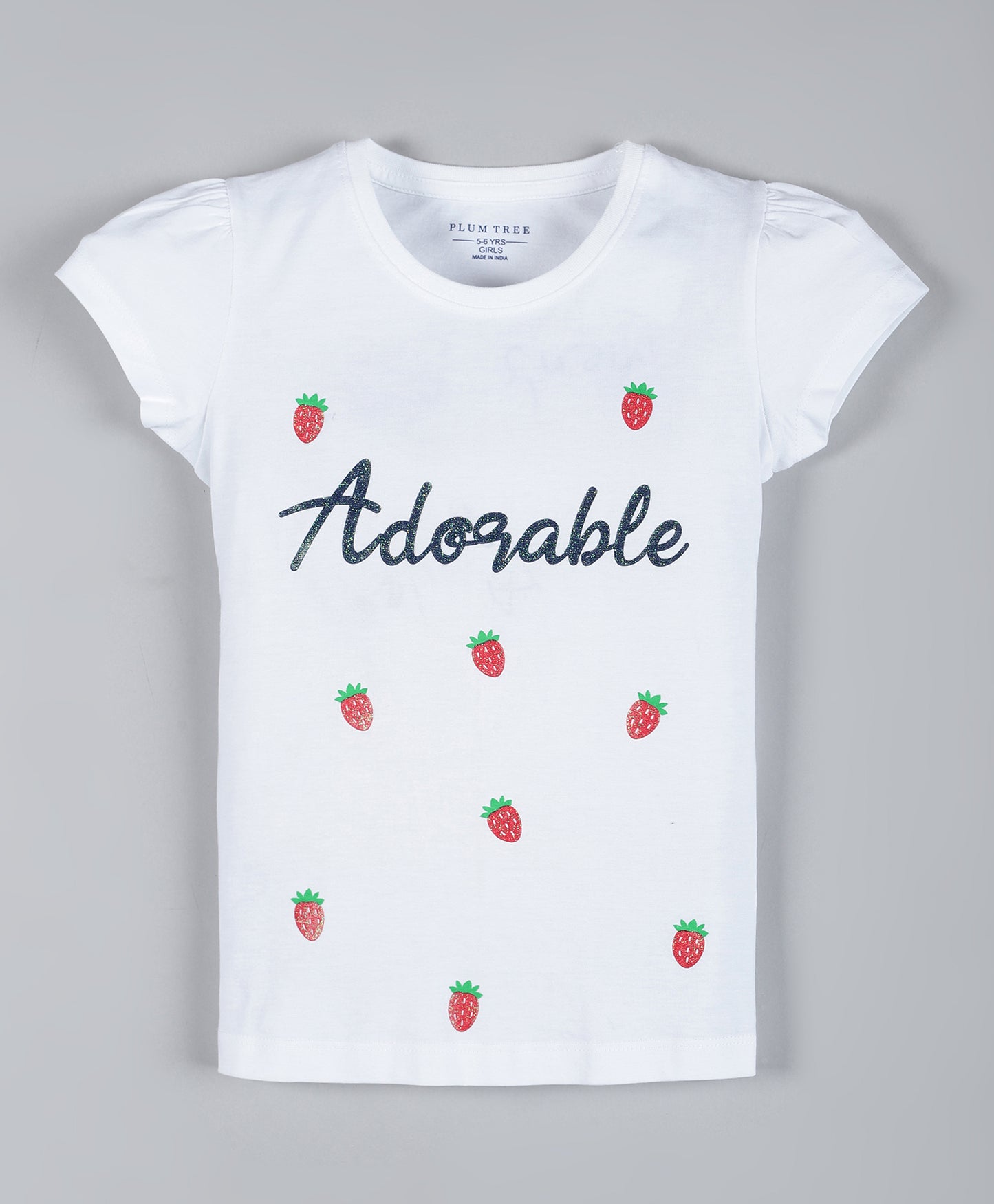 Plum Tree Girls Cute Print T-shirt ( Pack of 2)-PINK & OFF WHITE