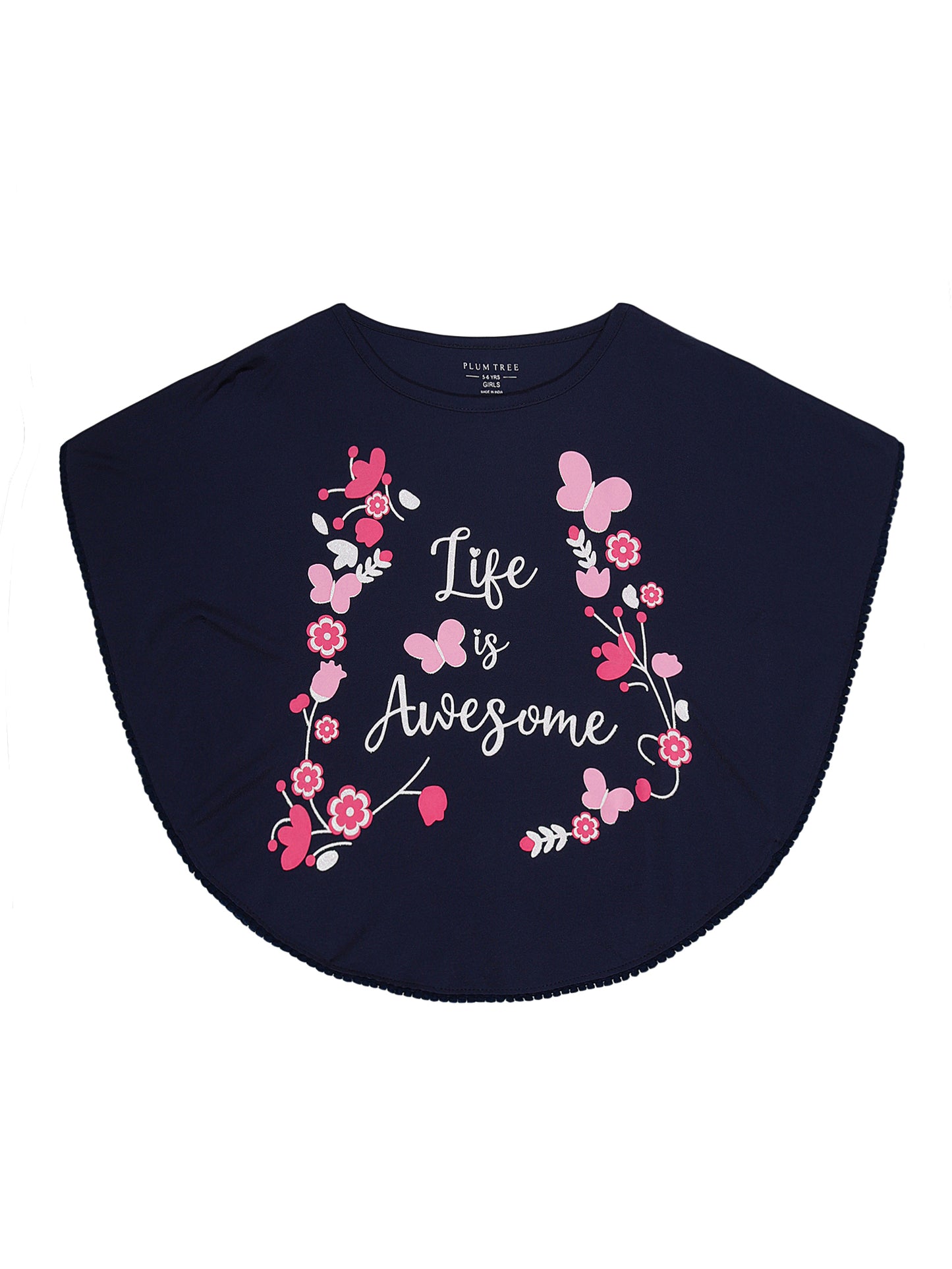 Girls Set of 2 printed Soft Rayon Poncho T-shirts-OFF WHITE BLUE