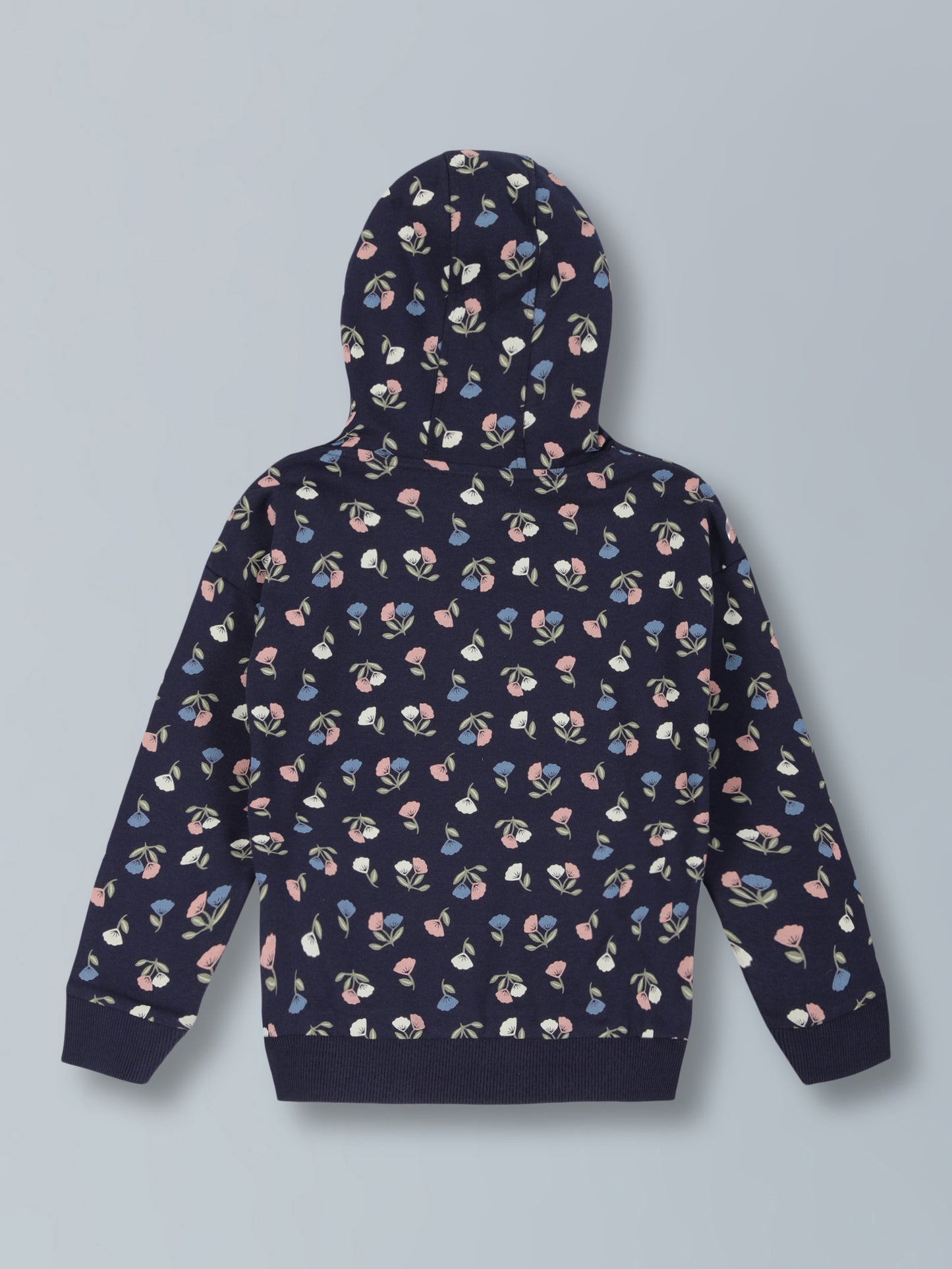 Girls Flower AOP & Just Be Yourself Hooded Cotton sweatshirt - MidNight Navy