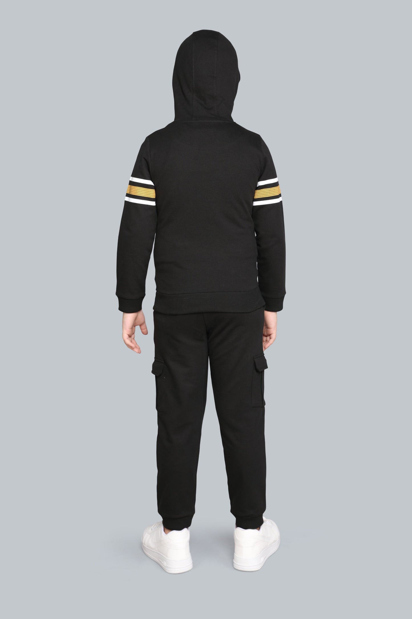 Boys Hooded Sweatshirt with Raised Print And Cargo Pocket Jogger Pants