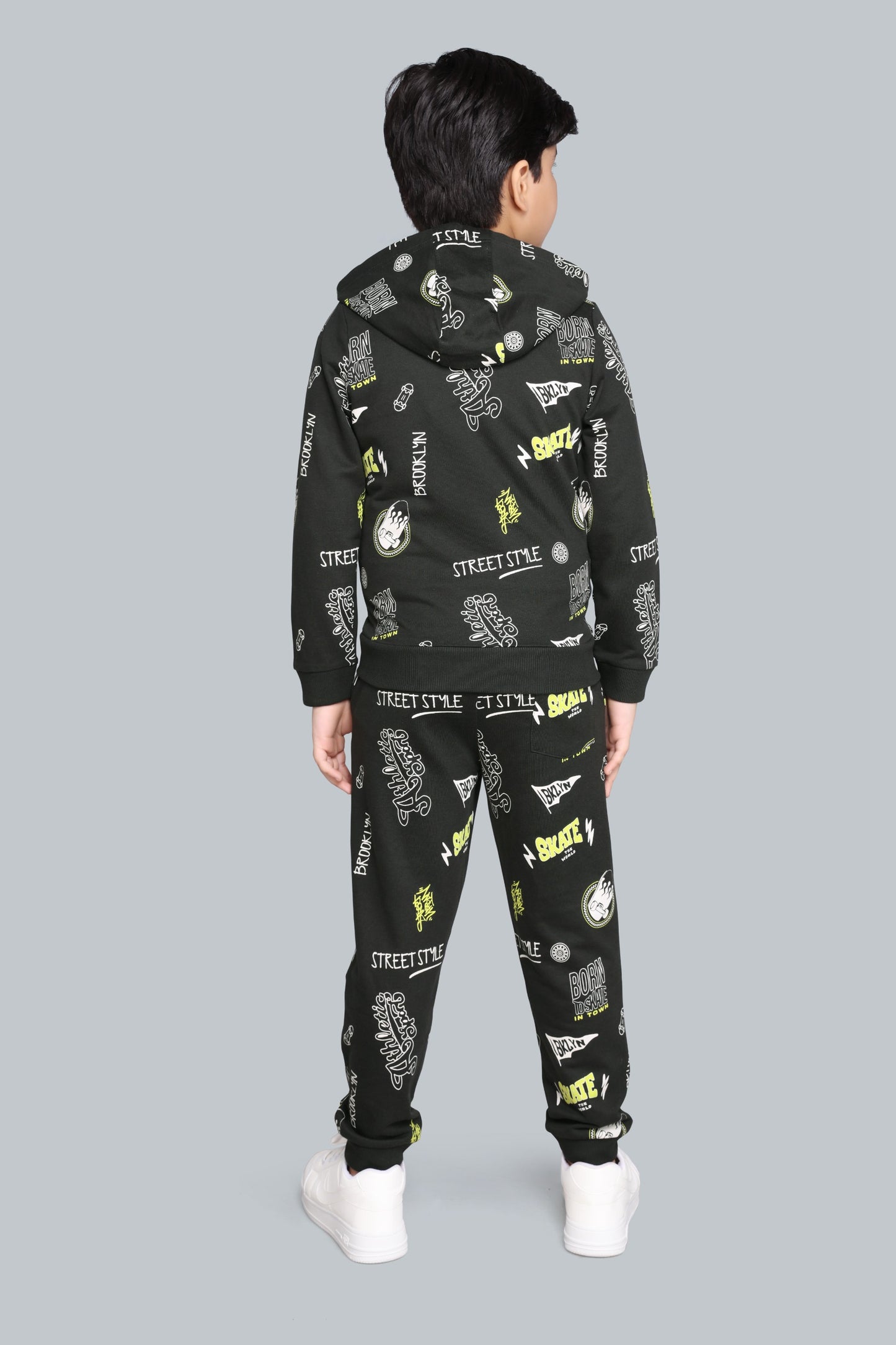 Boys Zip-Up Printed Hoodie Sweatshirt And Joggers Pants