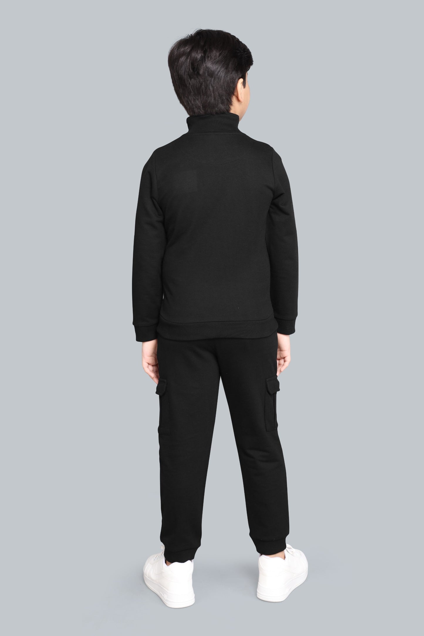 Boys Stylish Half Zip-Up Mock Neck Sweatshirt And Cargo Jogger Pants