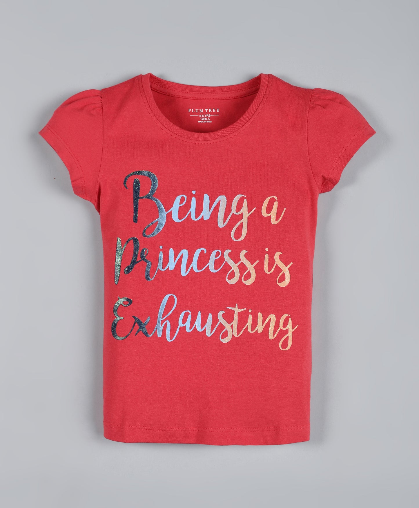 Plum Tree Girls Princess Print T-shirt ( Pack of 2)-ORANGE RED
