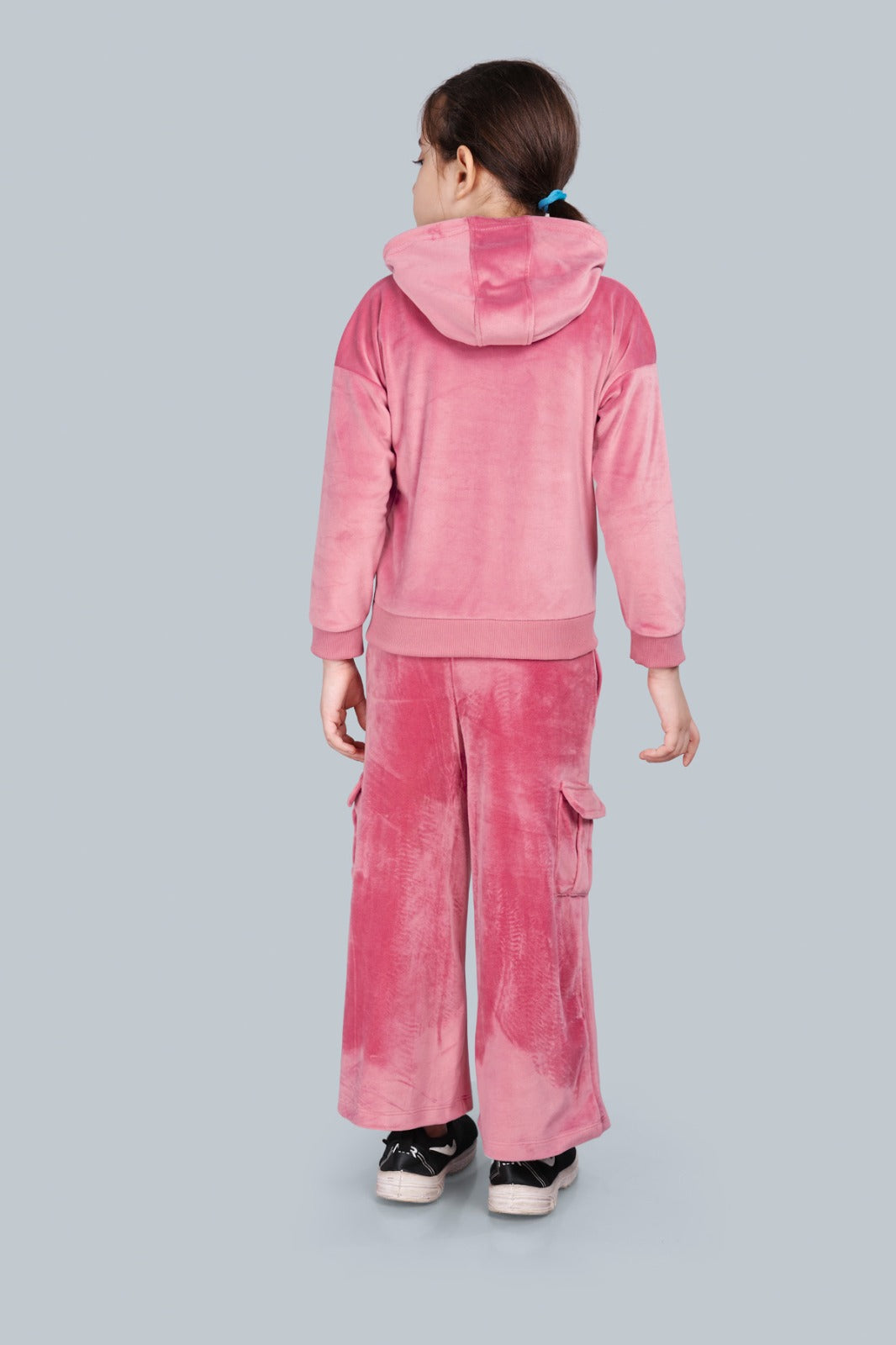 Girls Velour Zip-up Hoodie Sweatshirt and Wide Leg Cargo Pants