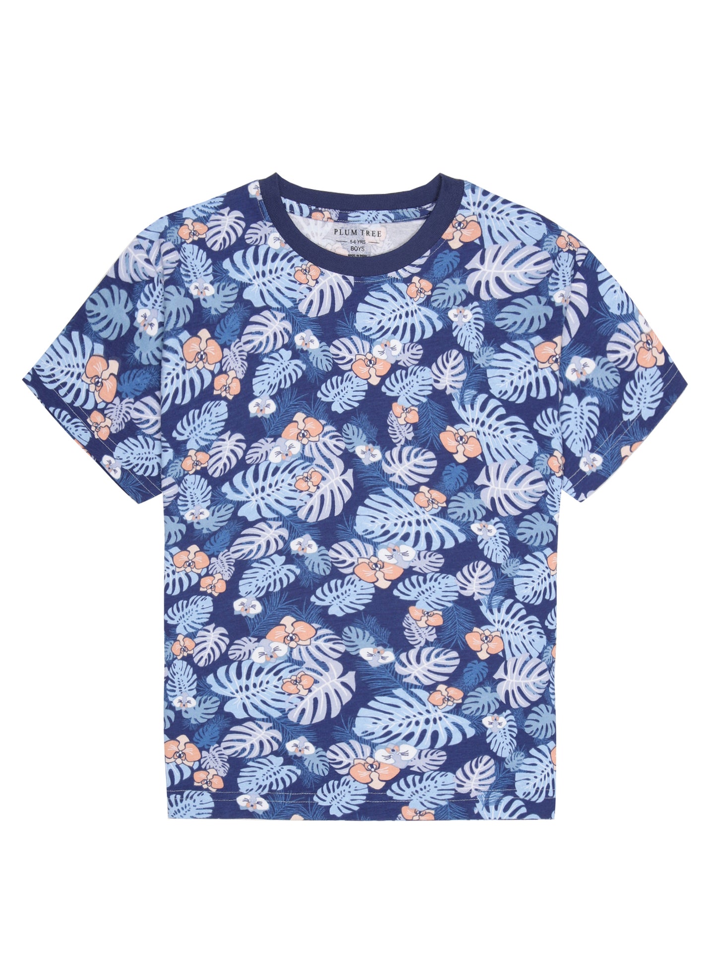 Boys 2 piece pure cotton All Over Printed Co-ordinating Top and Short Set-COBALT TROPICAL AOP
