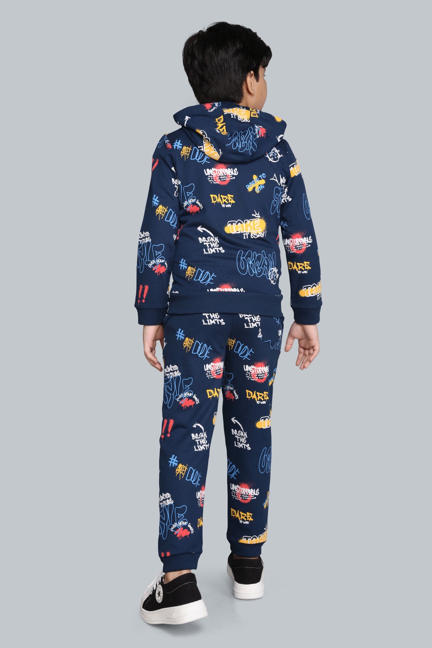 Boys Zip-Up Printed Hoodie Sweatshirt And Joggers Pants