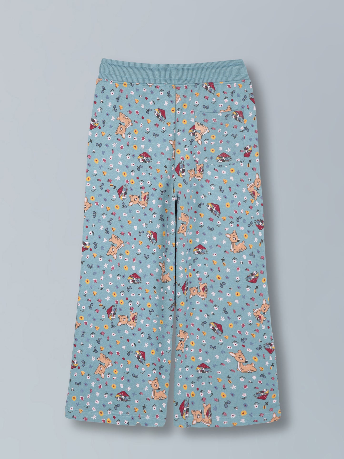 Girls Deer AOP & Crown Stone wide leg relaxed Fit Cotton Trouser - Teal Blue