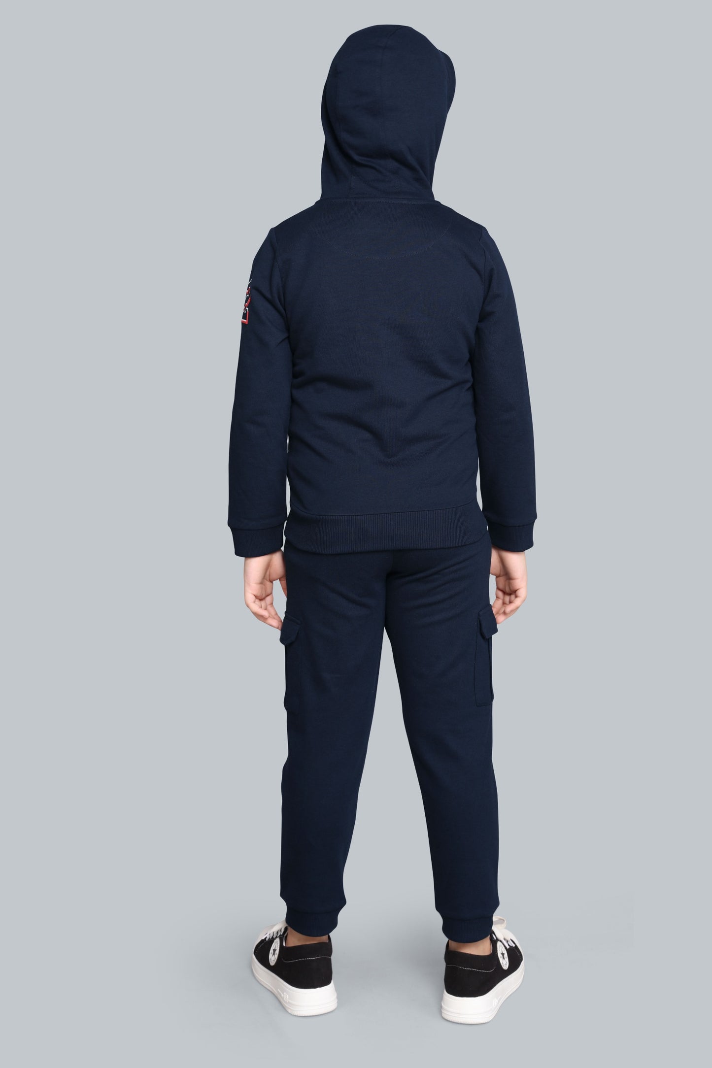 Boys Zip-Up Hoodie With Raised “College Champs” sweatshirt And Cargo Pocket Jogger Pants