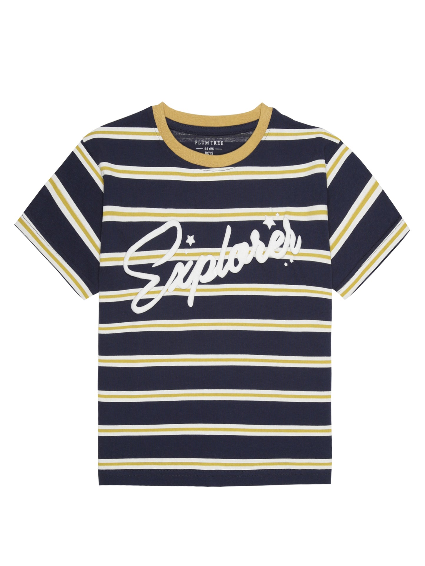 Boys set of 2 printed pure cotton T-shirts with Striper Print-BLACK TRUE NAVY