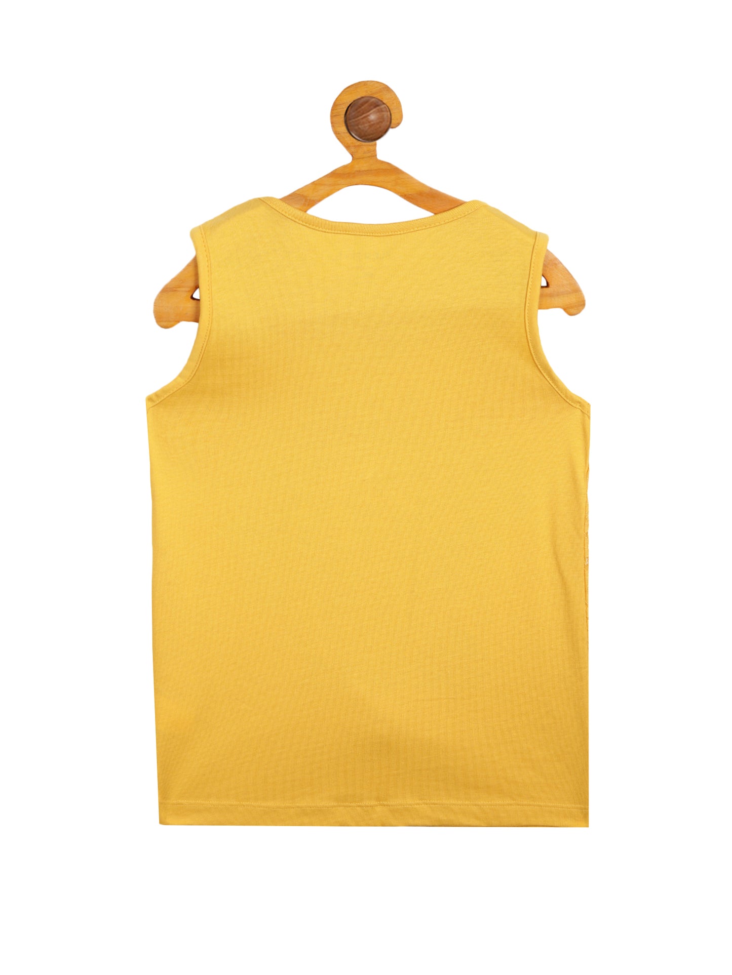 Girls Set of 2 printed pure cotton Sleeveless T-shirts attached with Lace Shrug-PEARL WHITE YELLOW