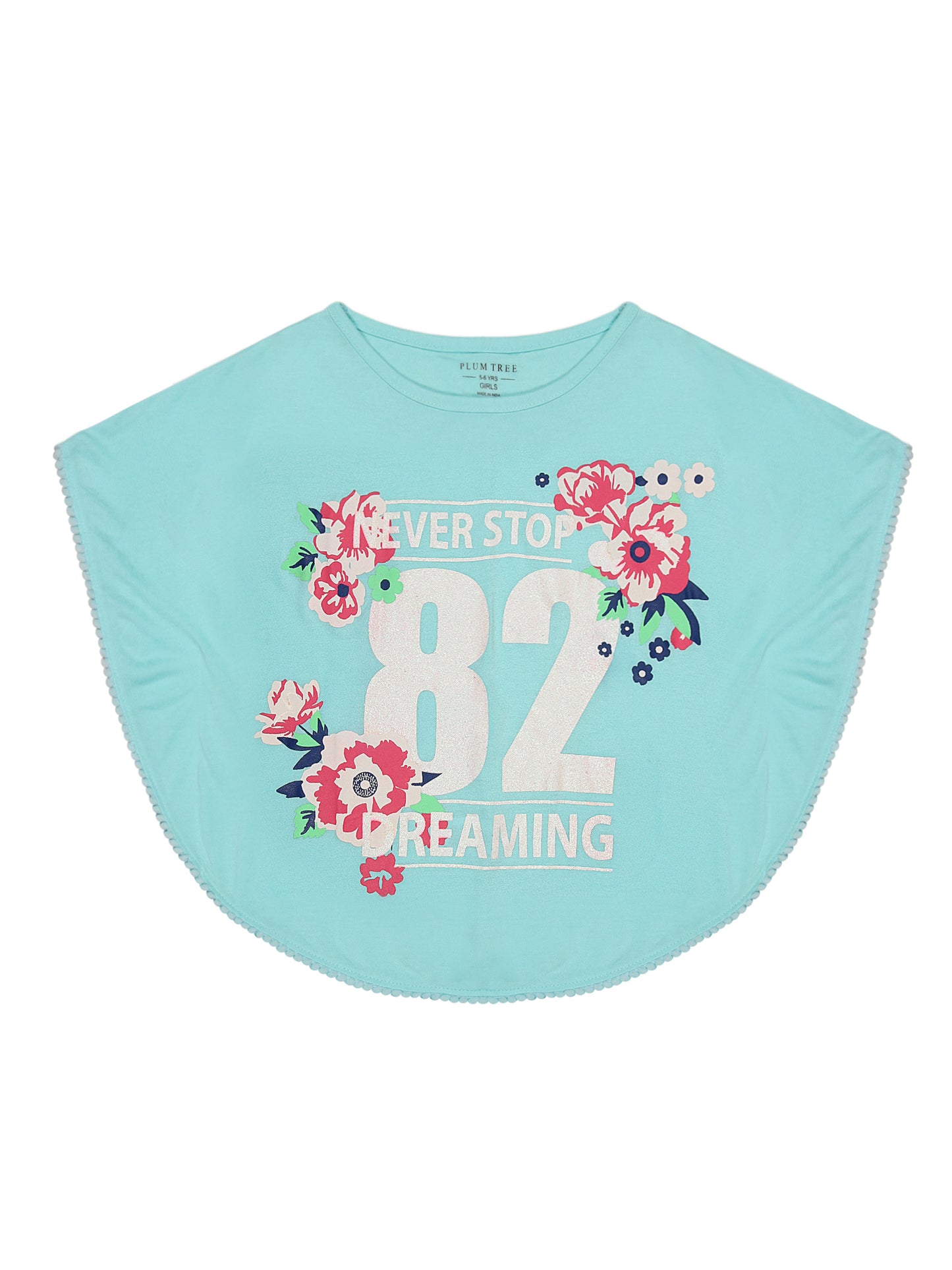 Girls Set of 2 printed Soft Rayon Poncho T-shirts-AQUA PINK