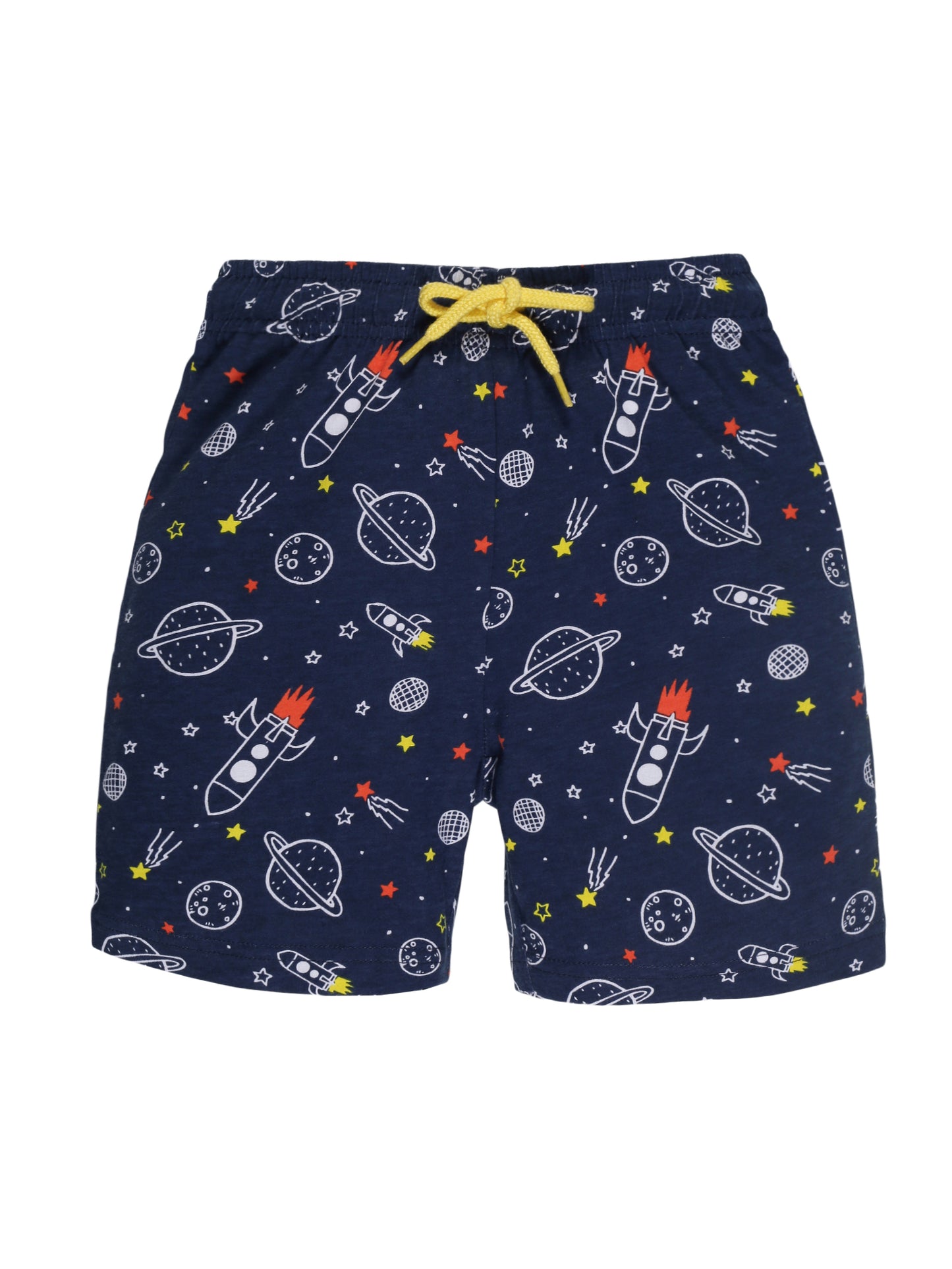 Plum Tree Boys Space Print shorts ( Pack of 2)-NAVY DARK ORANGE