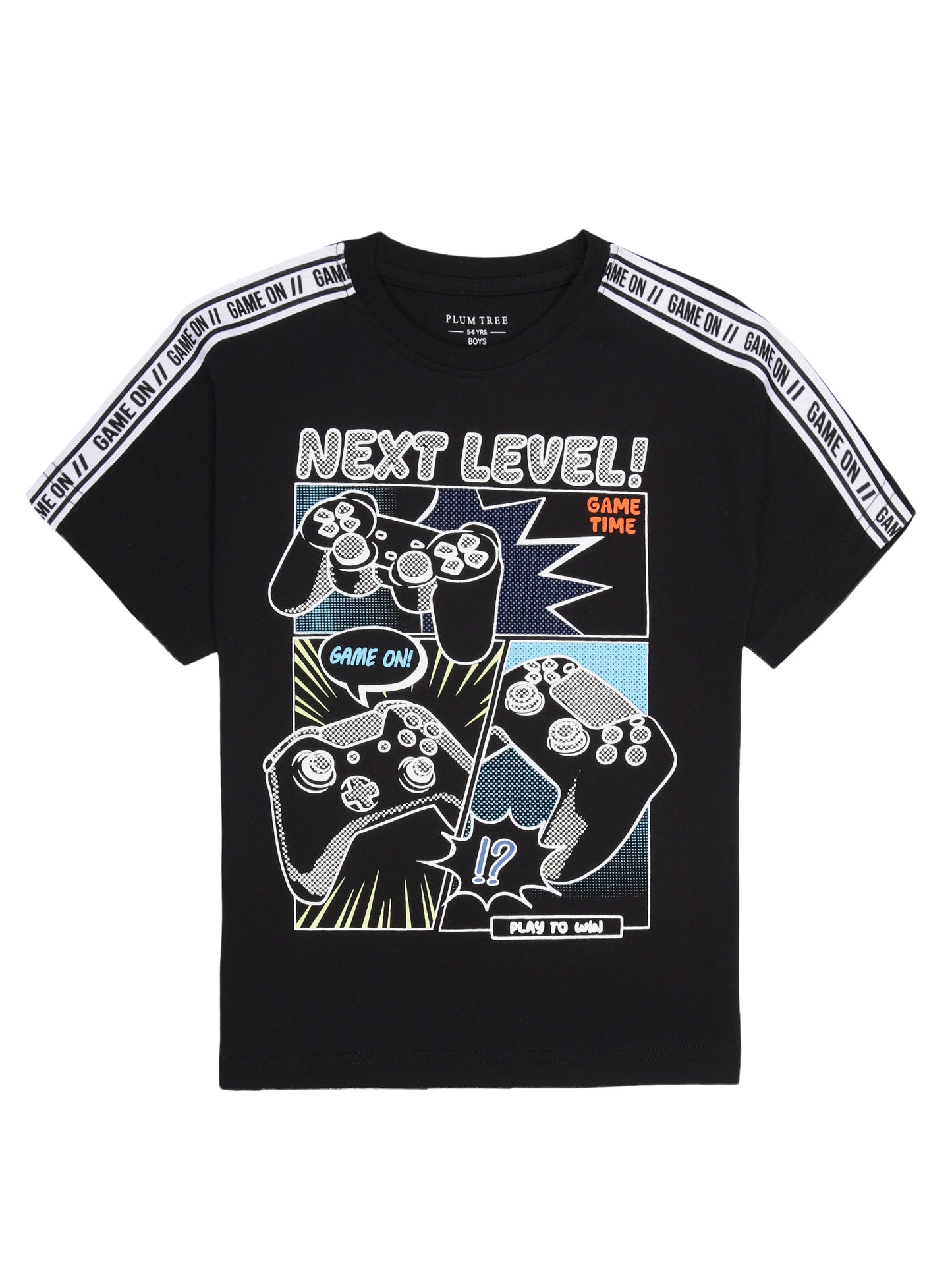 Boys set of 2 printed pure cotton T-shirts with printed tape on shoulder