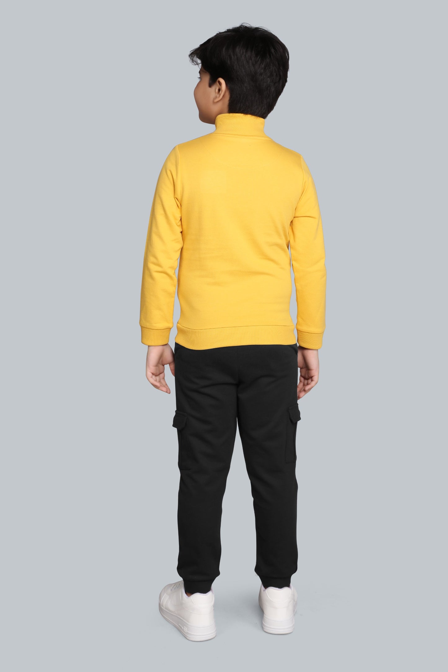 Boys Stylish Half Zip-Up Mock Neck Sweatshirt And Cargo Jogger Pants