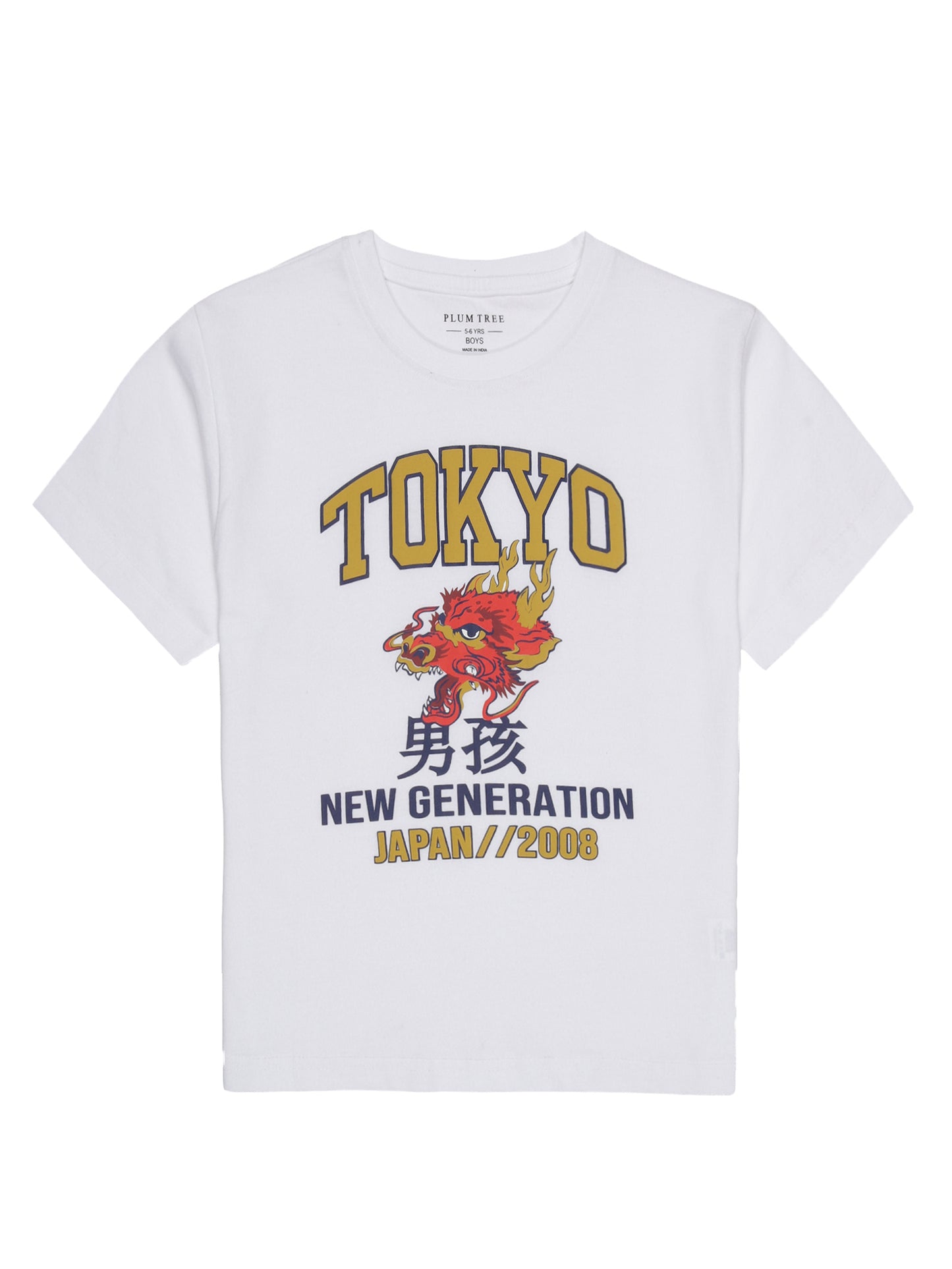 Boys set of 2 printed pure cotton T-shirts with Raised Print-OFF WHITE NAVY