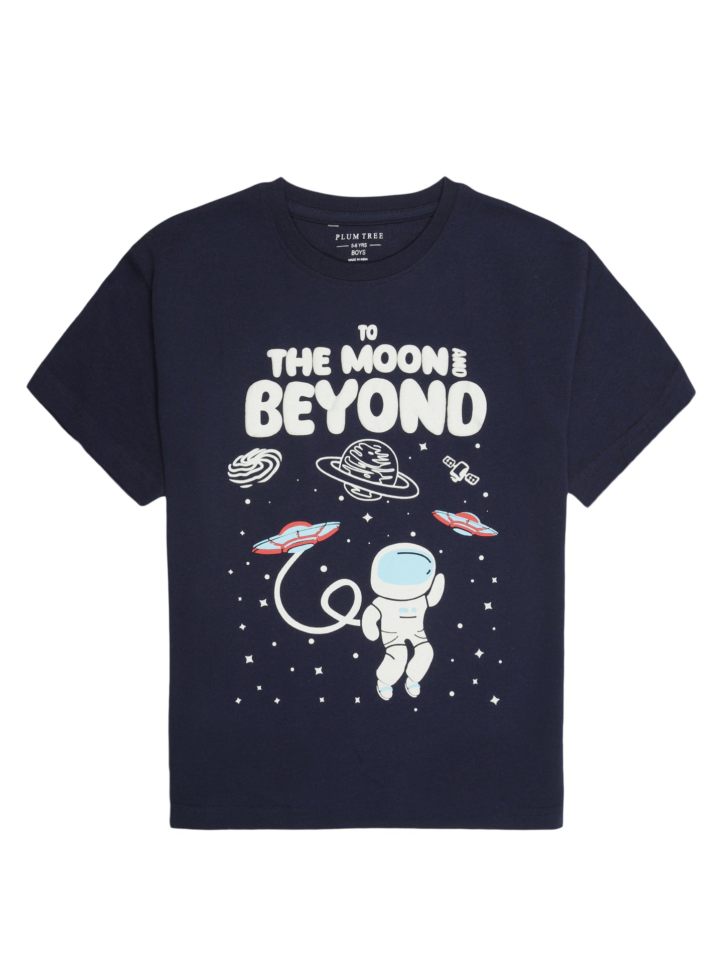 Boys set of 2 printed pure cotton T-shirts with Raised Print-NAVY BRICK NEW STANDARD