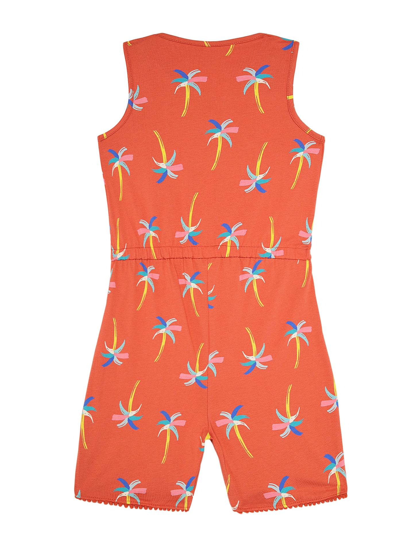 Girls Pure Cotton Printed Playsuit-ORANGE