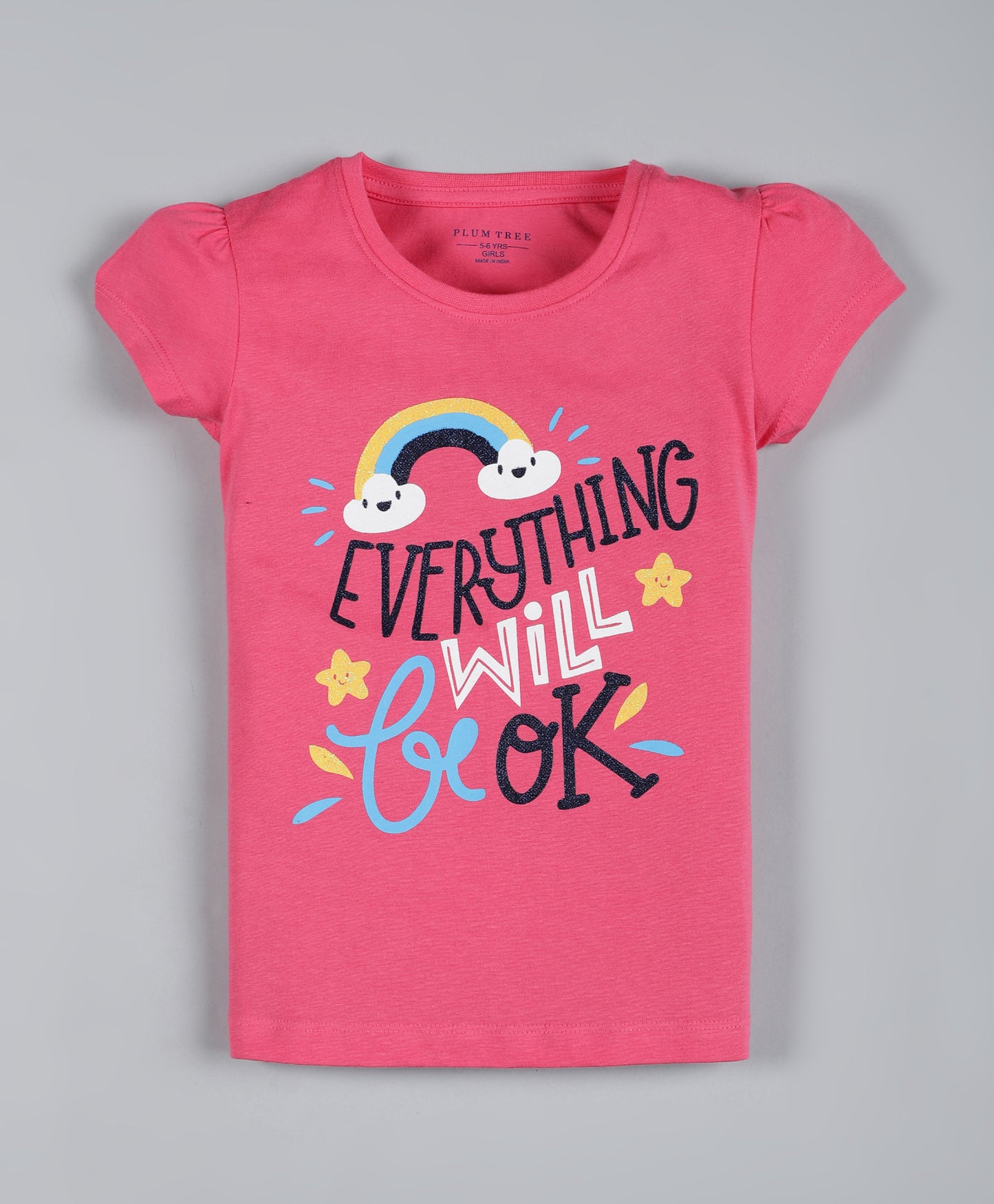 Plum Tree Girls Heart Print T-shirt ( Pack of 2)-NAVY & DARK PINK