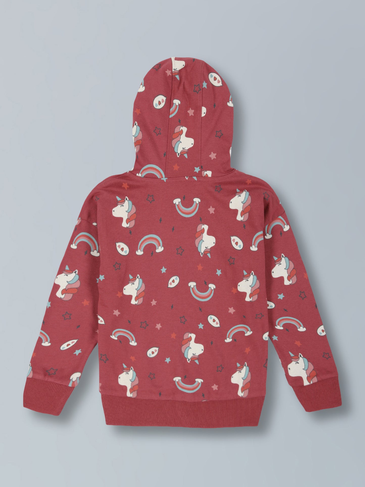 Girls Unicorn AOP & EMB Hooded Front Open Zipper Cotton sweatshirt - Grape
