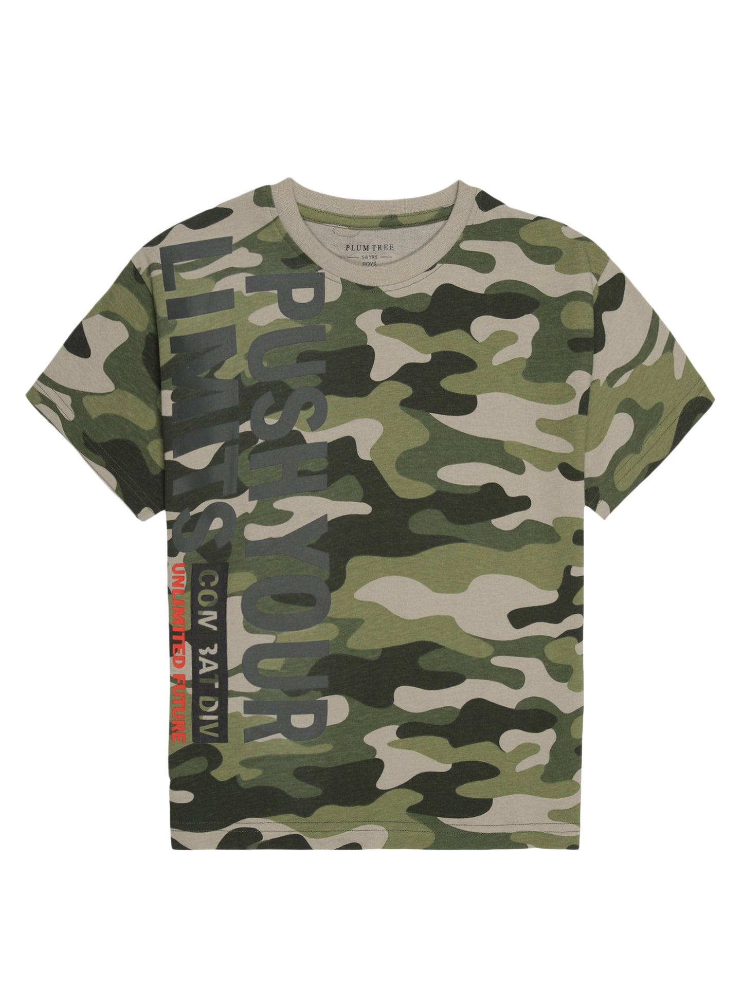 Boys 2 piece pure cotton printed top & knit Cargo Shorts Set-OLIVE CAMO AOP BLACK