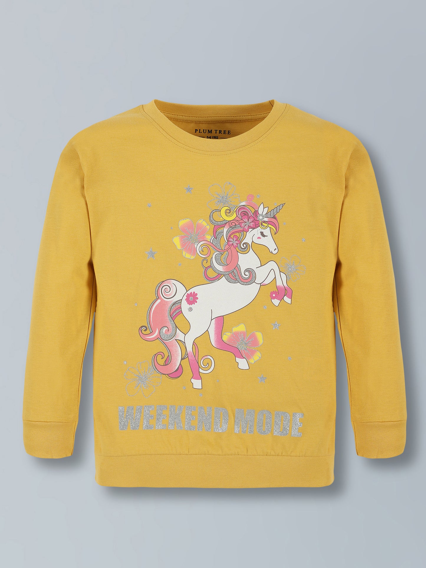 Plum Tree Girls 100% Cotton Horse Printed Full Sleeve T-Shirt & Jogger (Set)