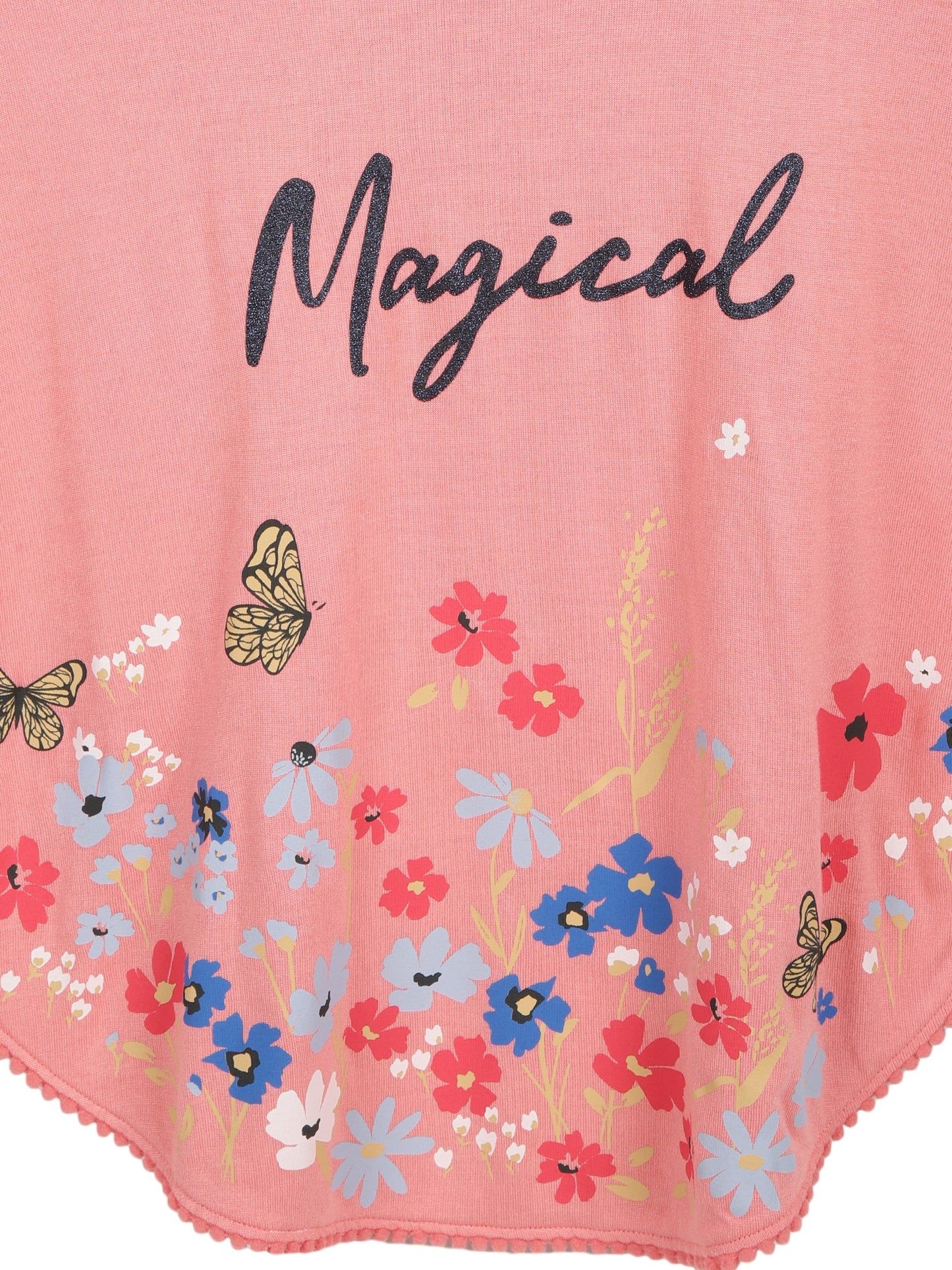 Girls 2 piece Soft Rayon Poncho T-shirt & pure cotton knit Jogger Set -CORAL TRUE NAVY