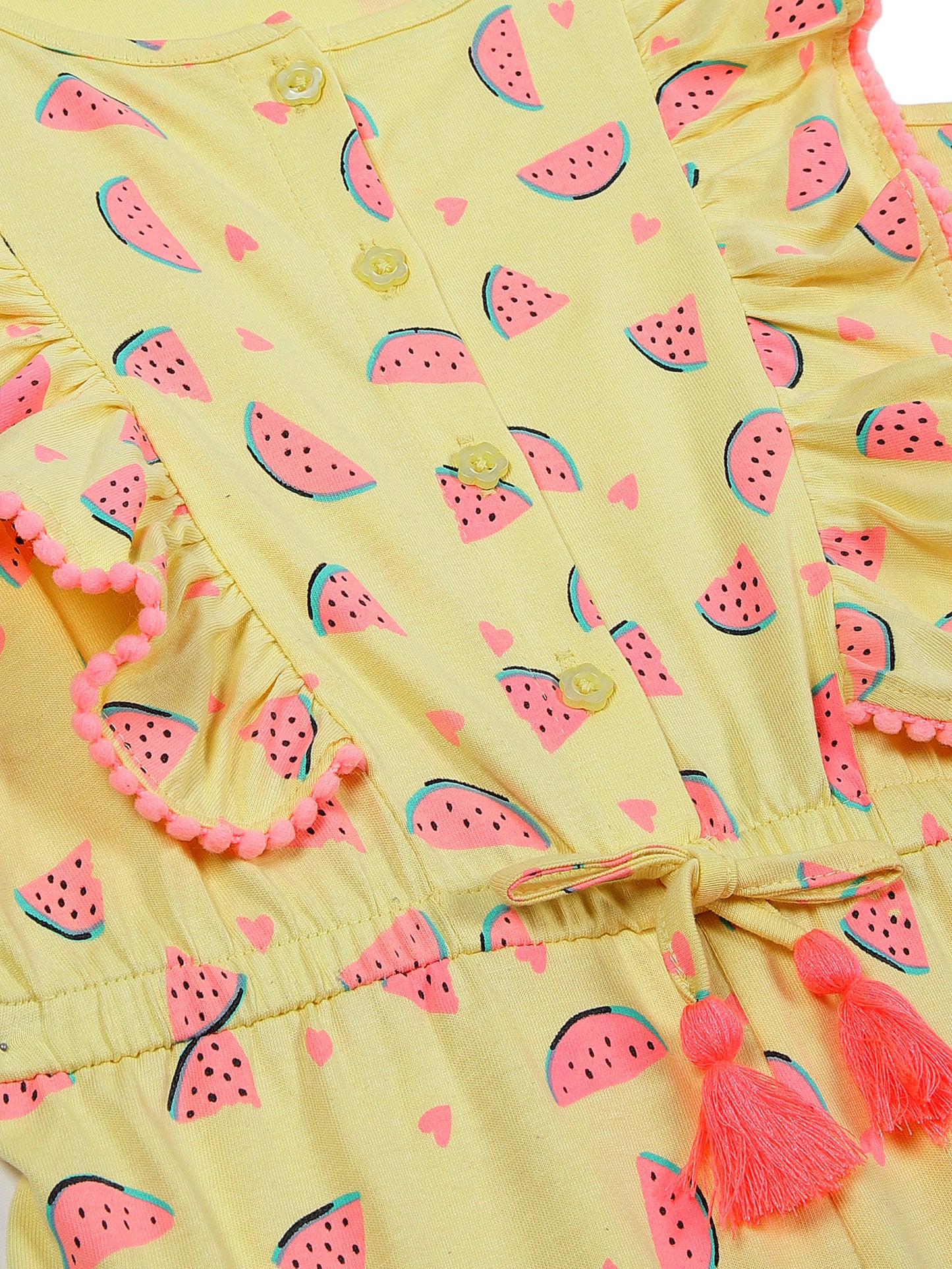 Girls Pure Cotton Printed Playsuit-YELLOW