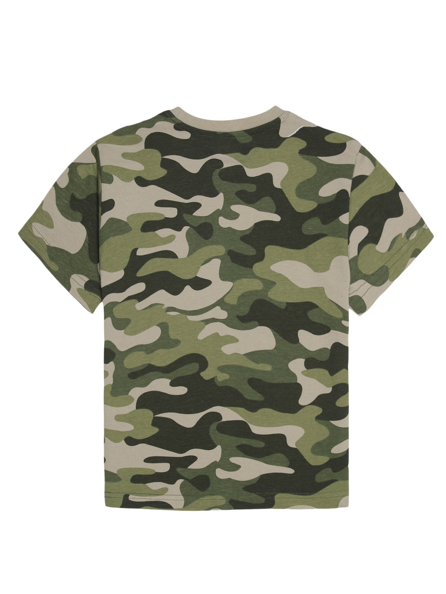 Boys 2 piece pure cotton printed top & knit Cargo Shorts Set-OLIVE CAMO AOP BLACK
