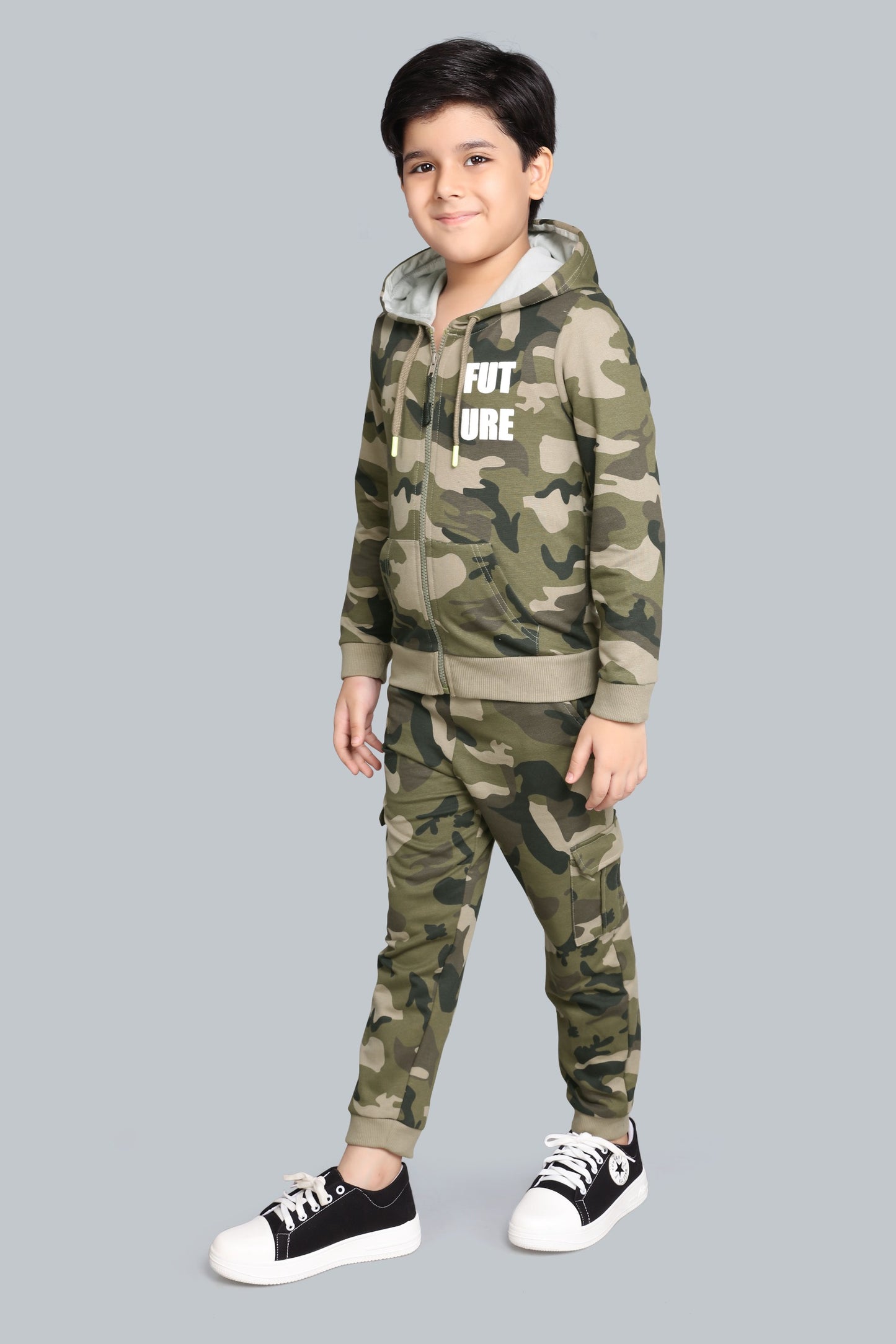 Boys Zip-Up Printed Hoodie Sweatshirt And Joggers Pants
