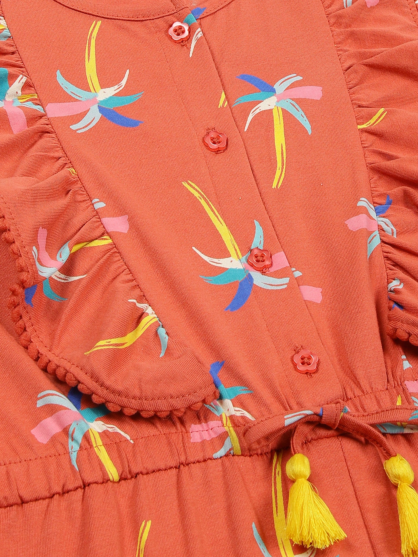 Girls Pure Cotton Printed Playsuit-ORANGE