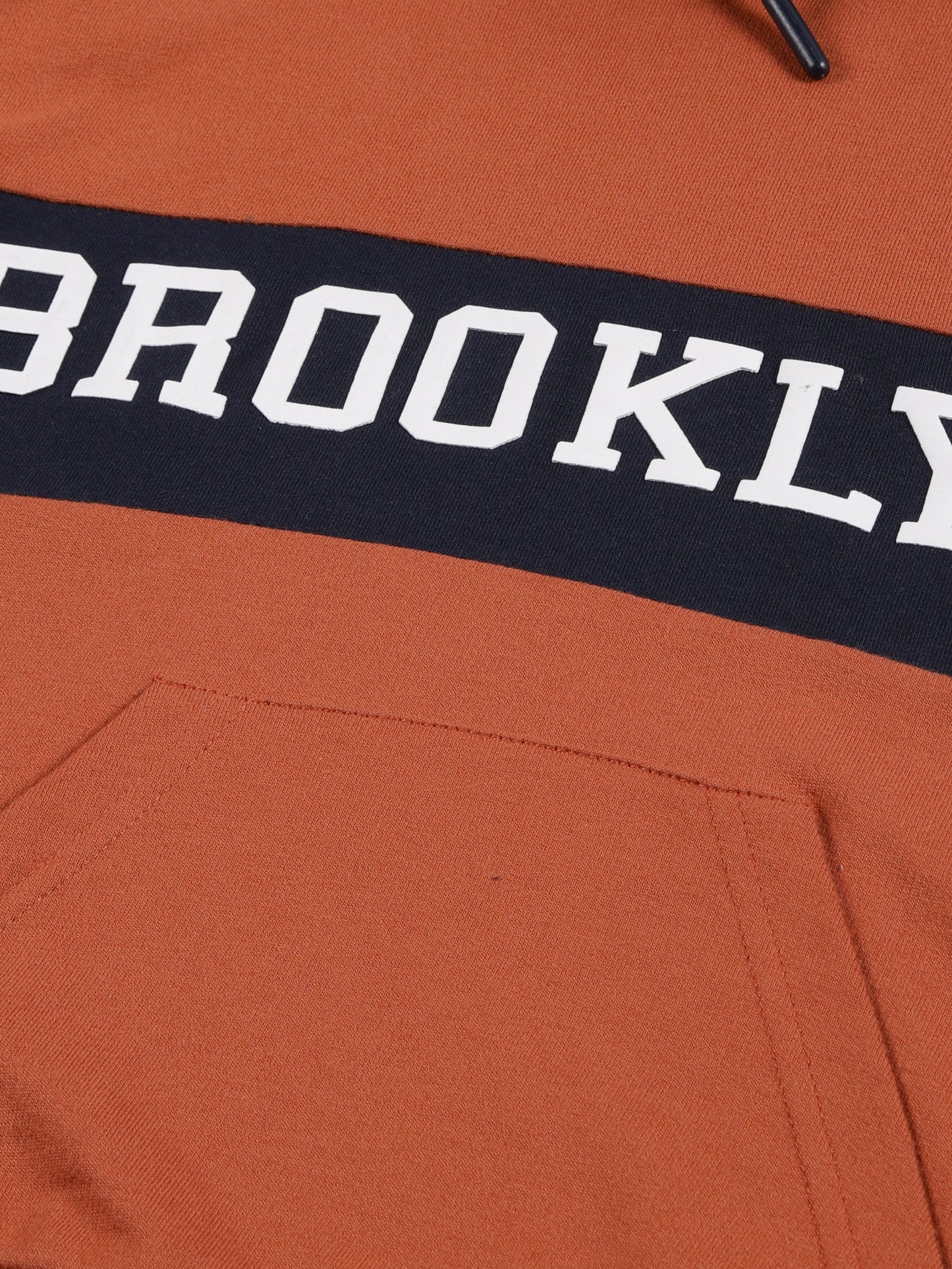 Brooklyn Print Hooded Cotton sweatshirt- Winter Brick/Navy