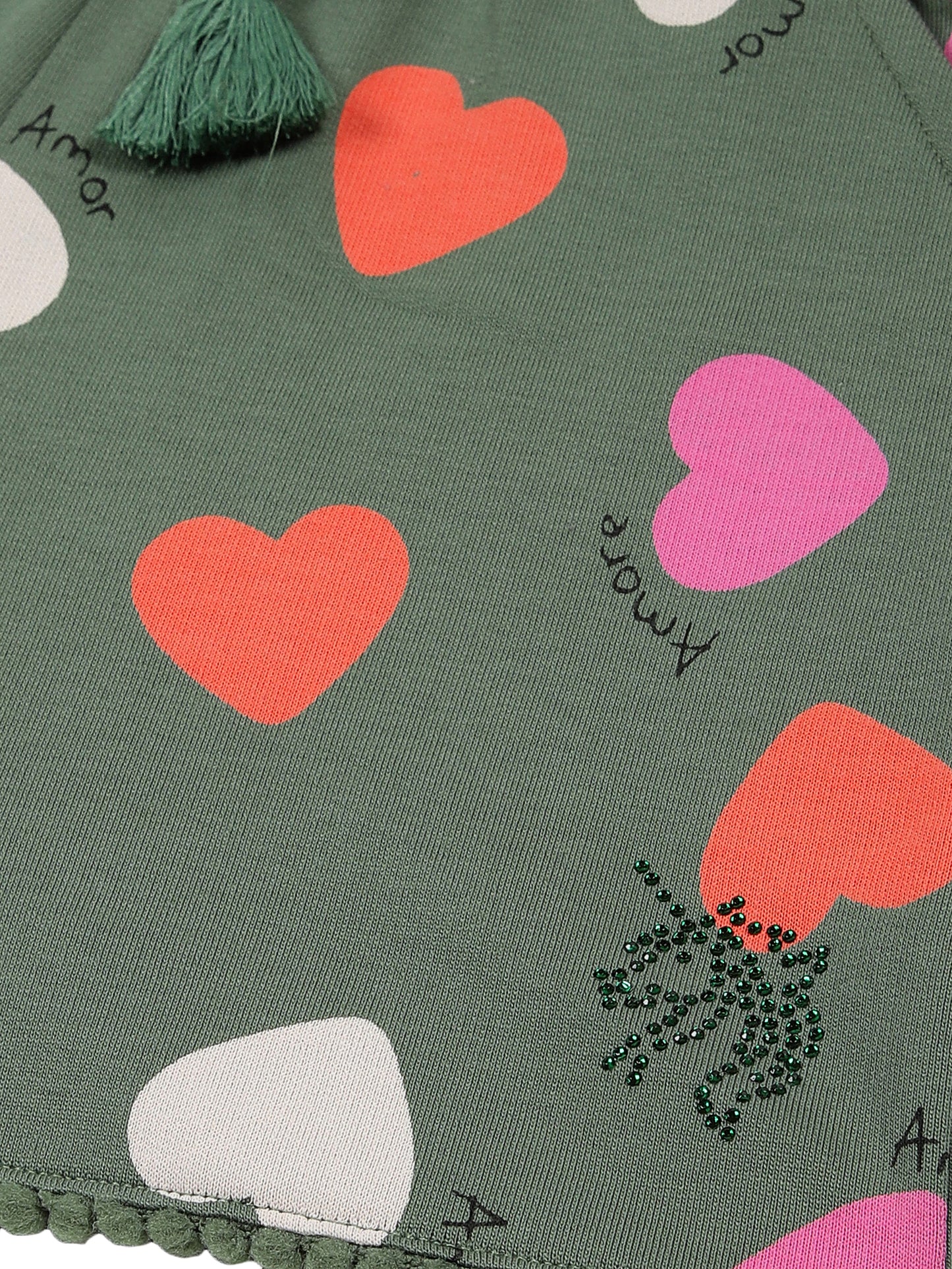Girls Heart Printed Sweatshorts-GREEN