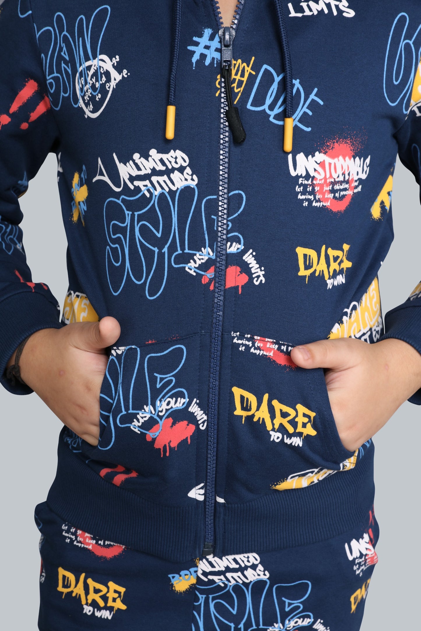 Boys Zip-Up Printed Hoodie Sweatshirt And Joggers Pants