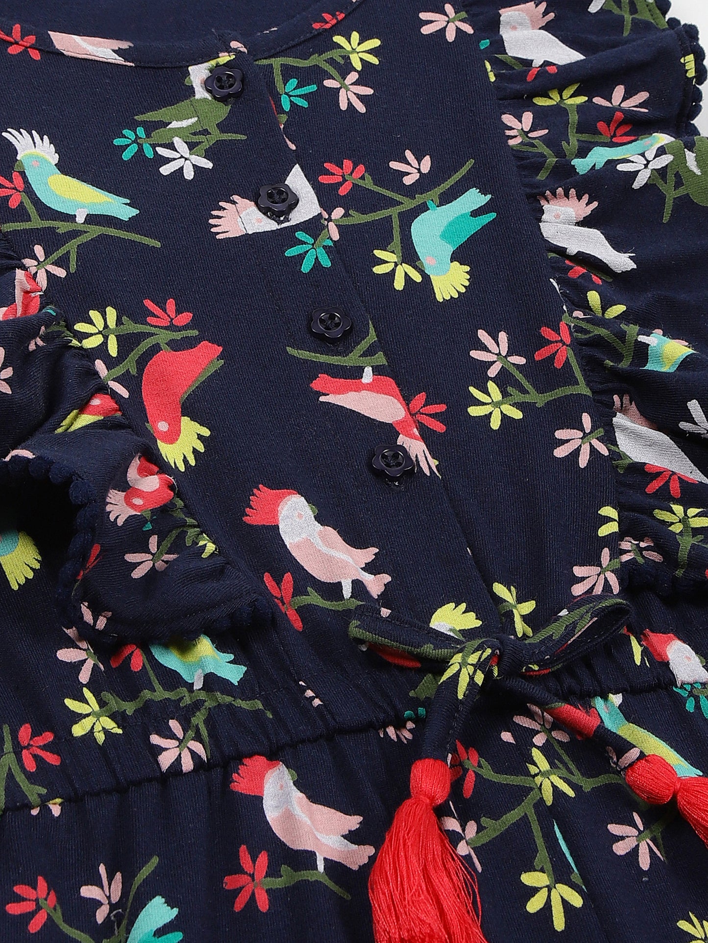 Girls Pure Cotton Printed Playsuit-BLUE
