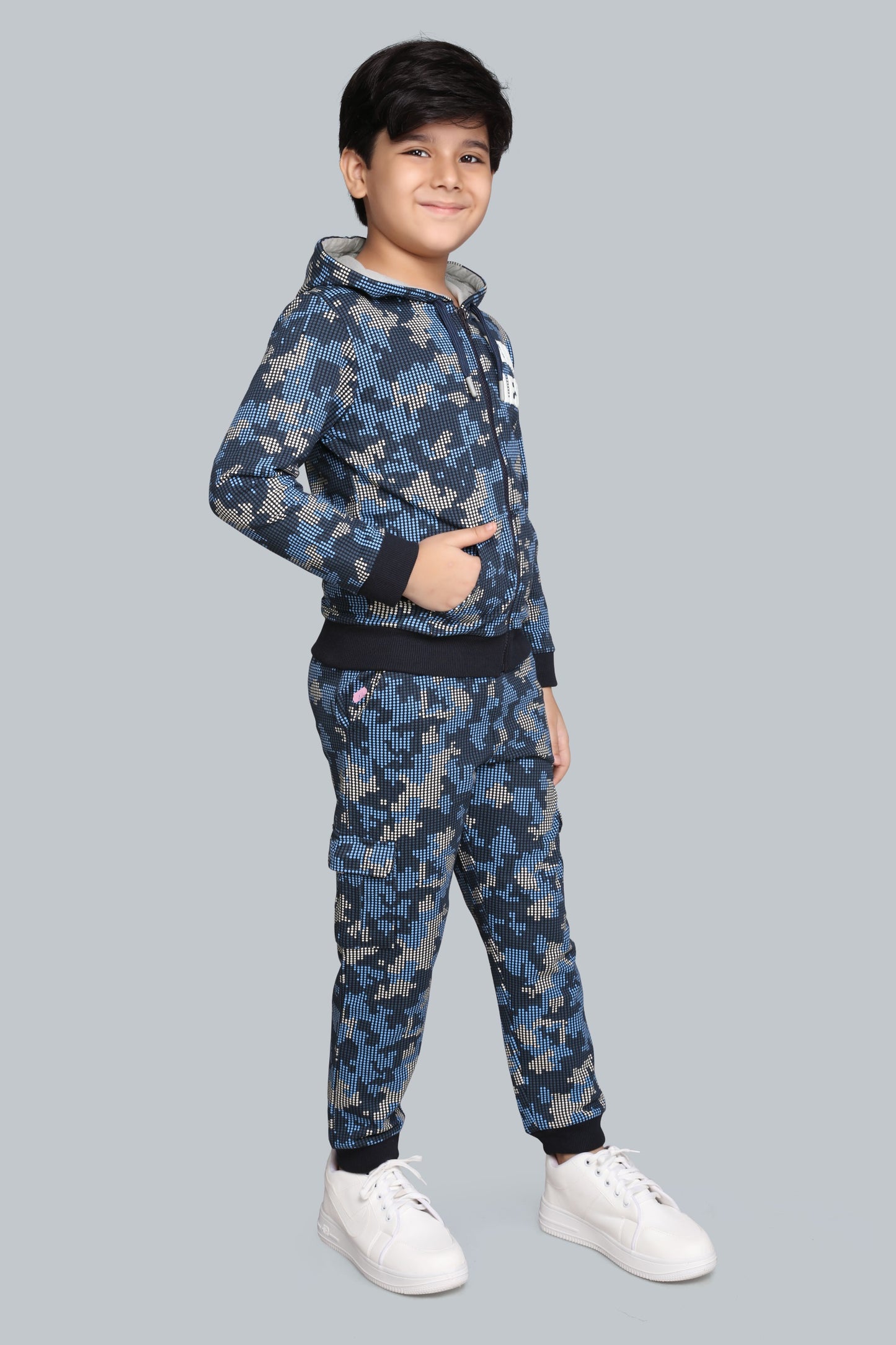 Boys Camo Zip-Up Hoodie Sweatshirt And Cargo Joger Pants