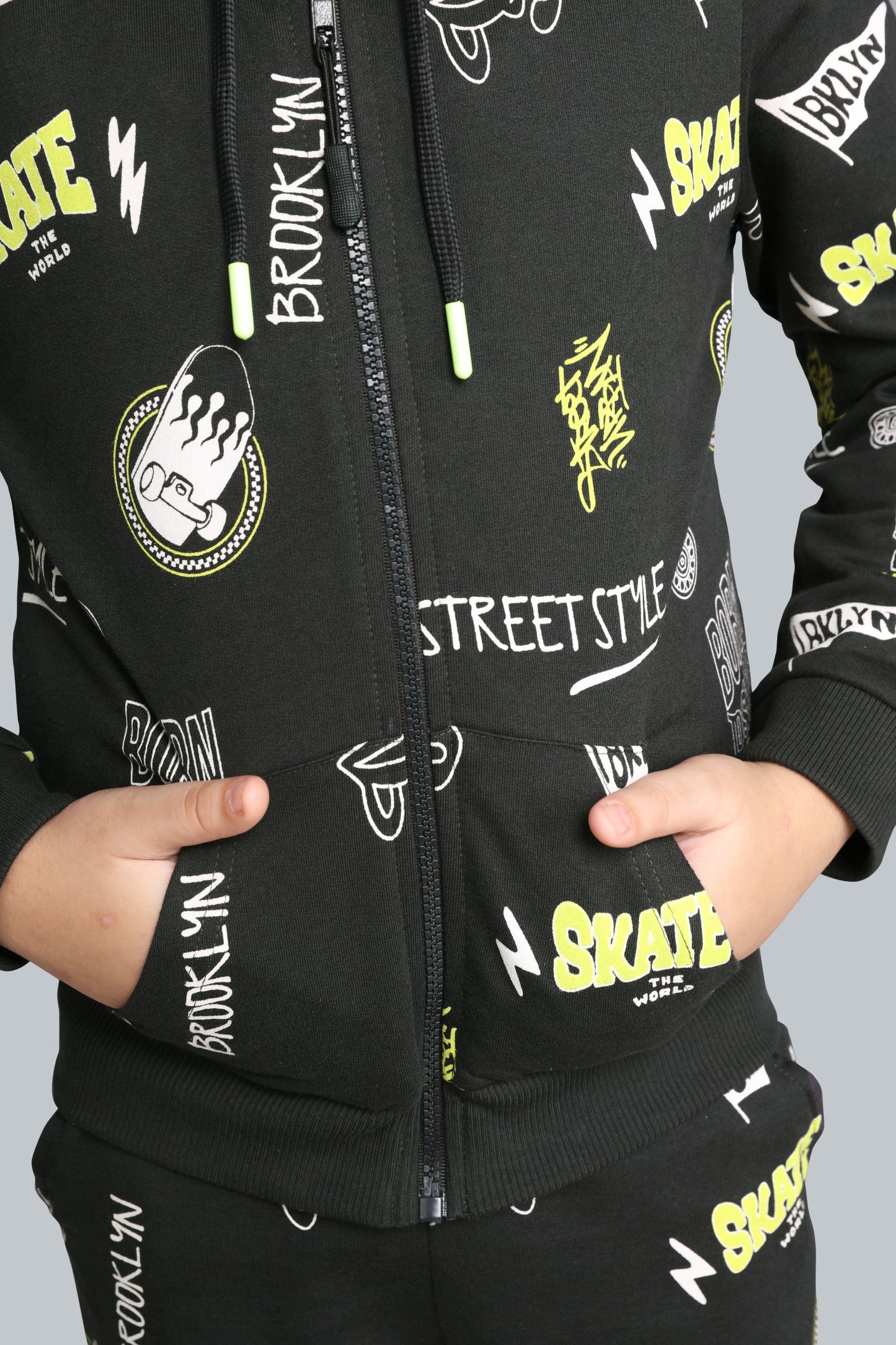 Boys Zip-Up Printed Hoodie Sweatshirt And Joggers Pants