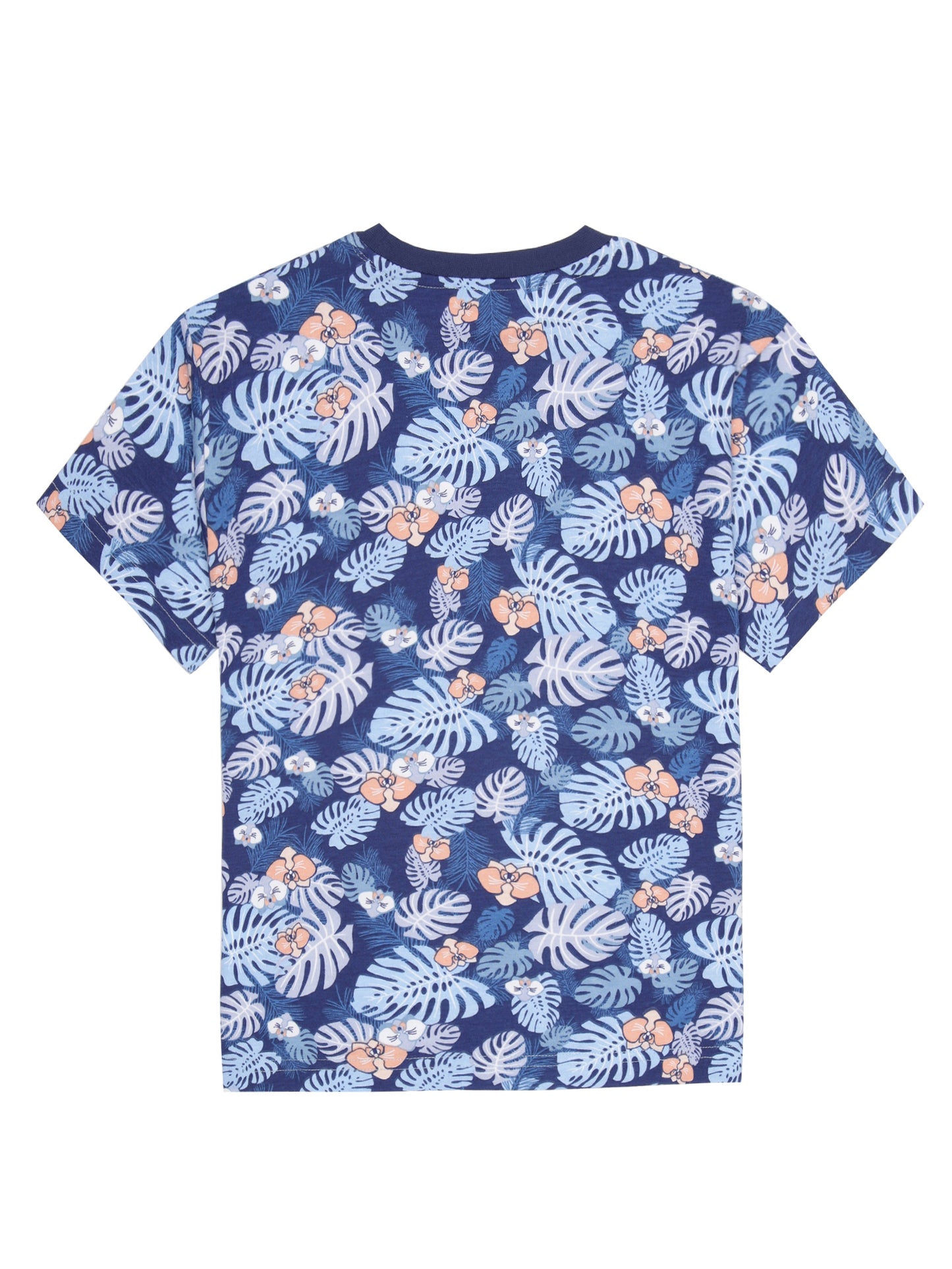 Boys 2 piece pure cotton All Over Printed Co-ordinating Top and Short Set-COBALT TROPICAL AOP
