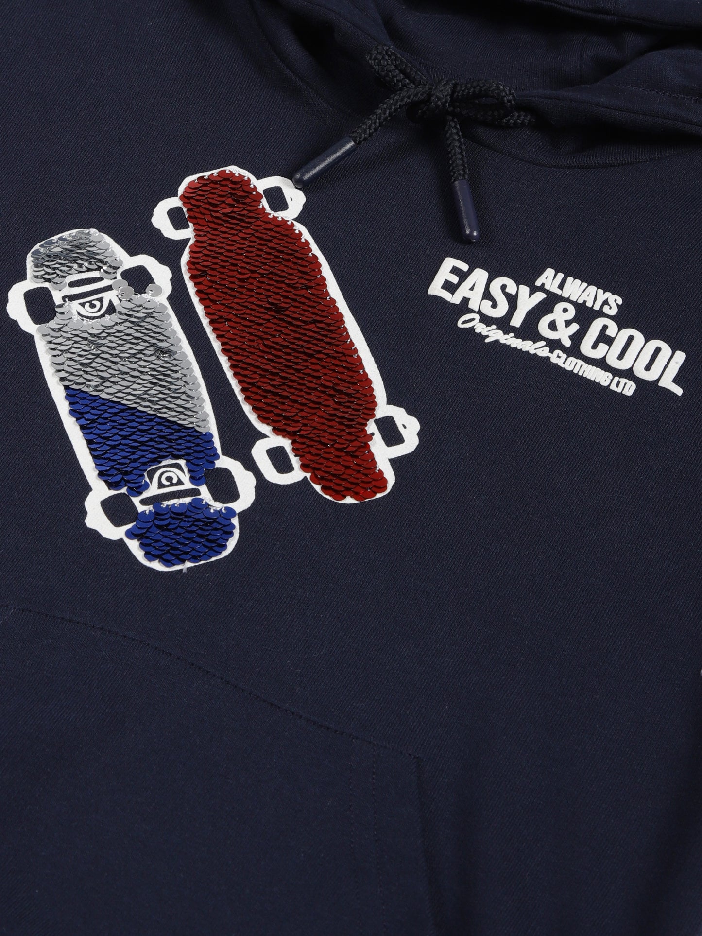 Always Easy & Cool Print Hooded Cotton Sweatshirt- Navy