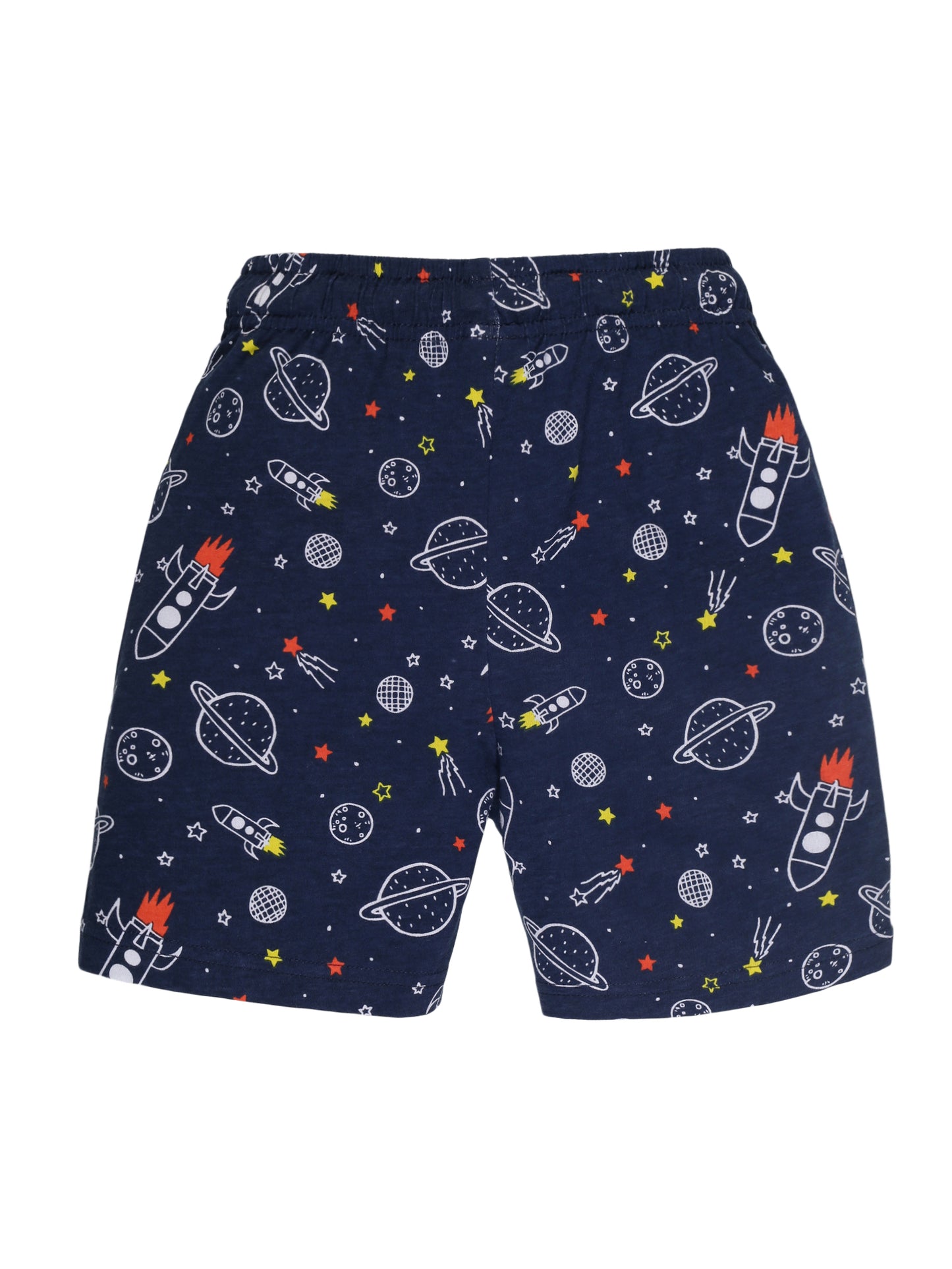 Plum Tree Boys Space Print shorts ( Pack of 2)-NAVY DARK ORANGE