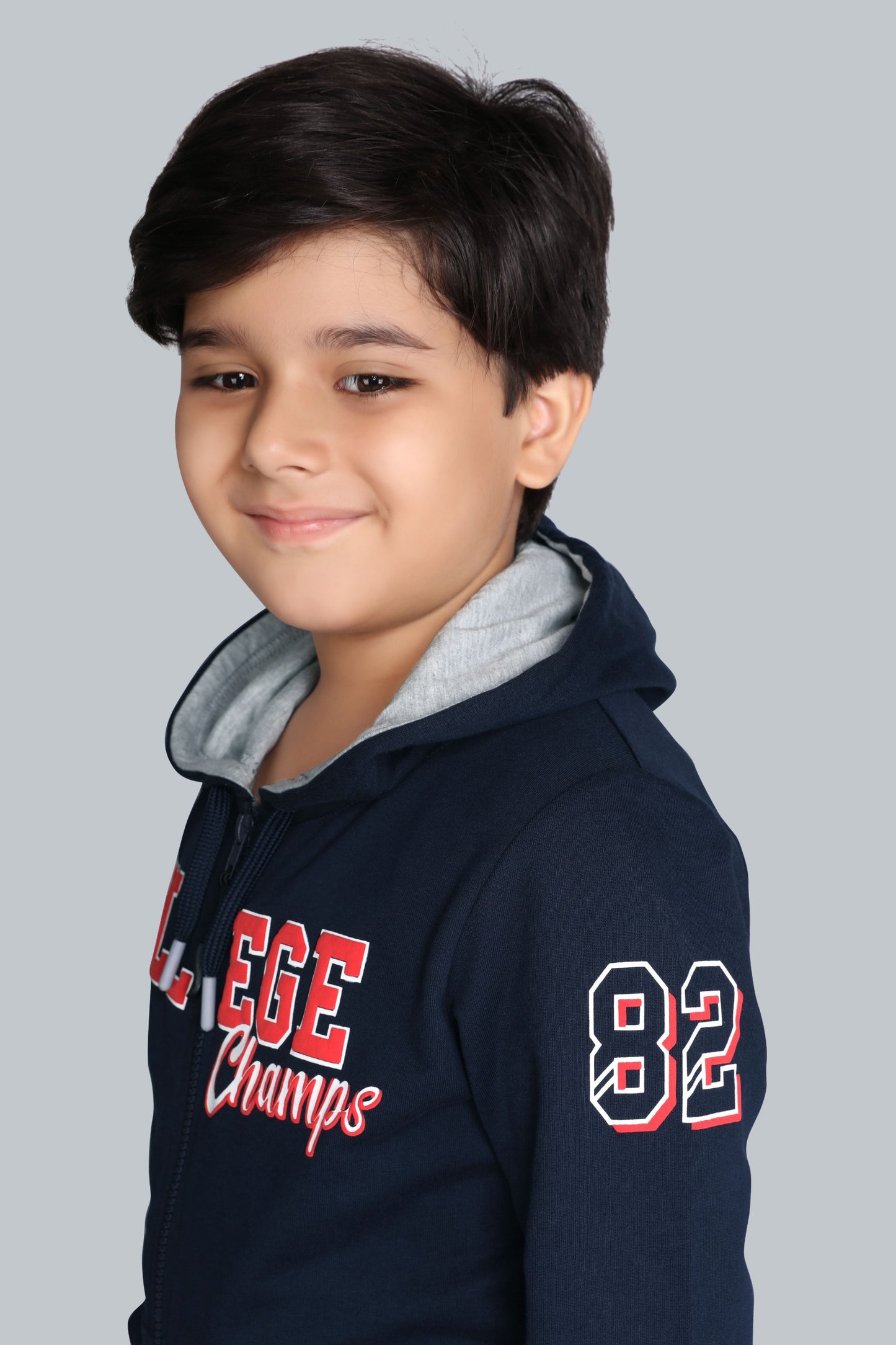Boys Zip-Up Hoodie With Raised “College Champs” sweatshirt And Cargo Pocket Jogger Pants